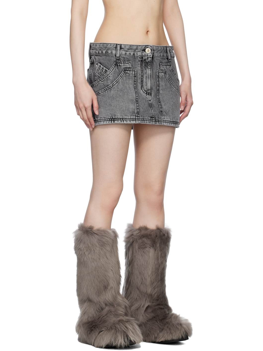 Black Faded Denim Miniskirt - 2