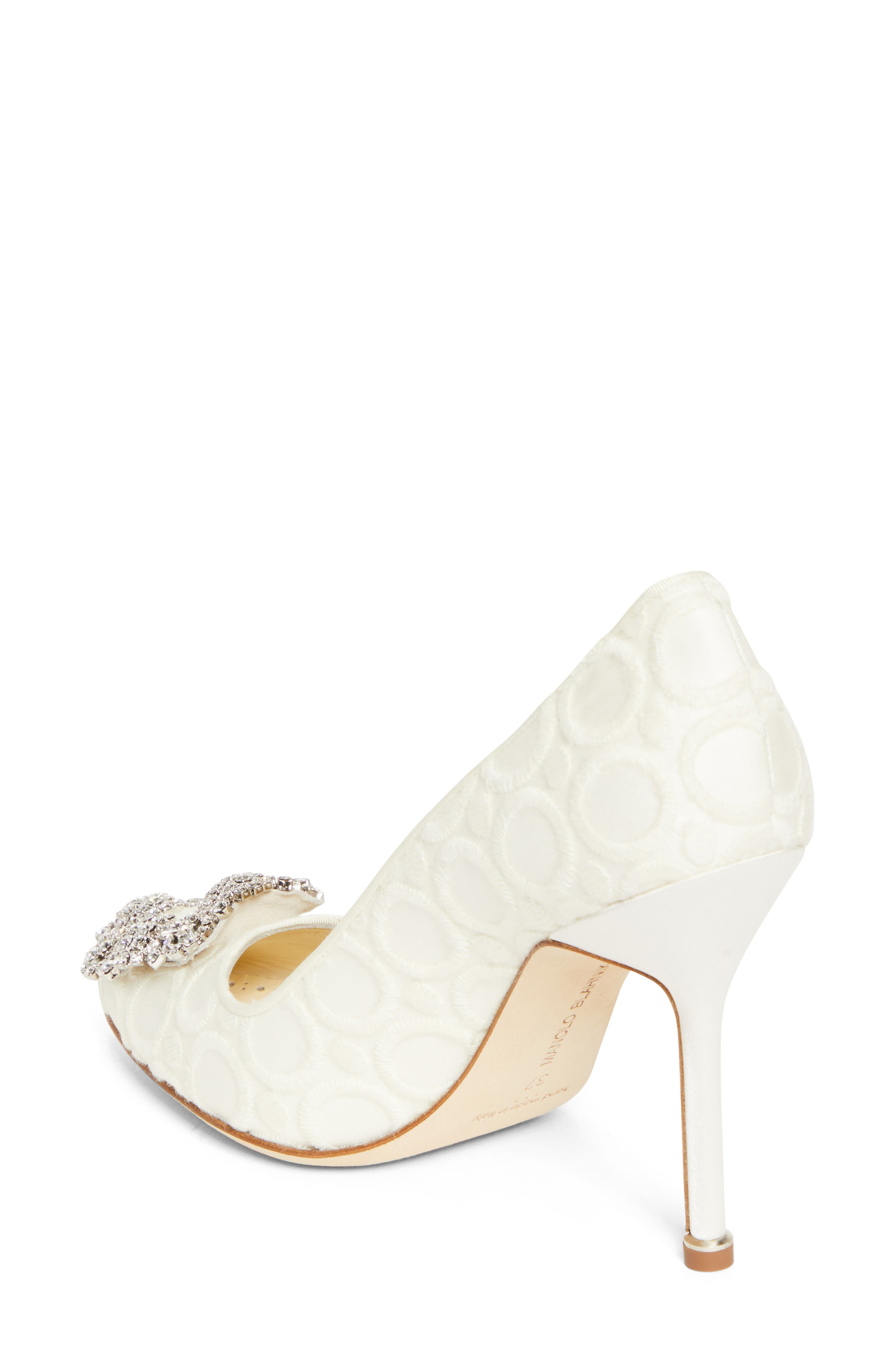 Manolo Blahnik Hangisi Crystal Buckle Pump in Light Cream at Nordstrom - 2