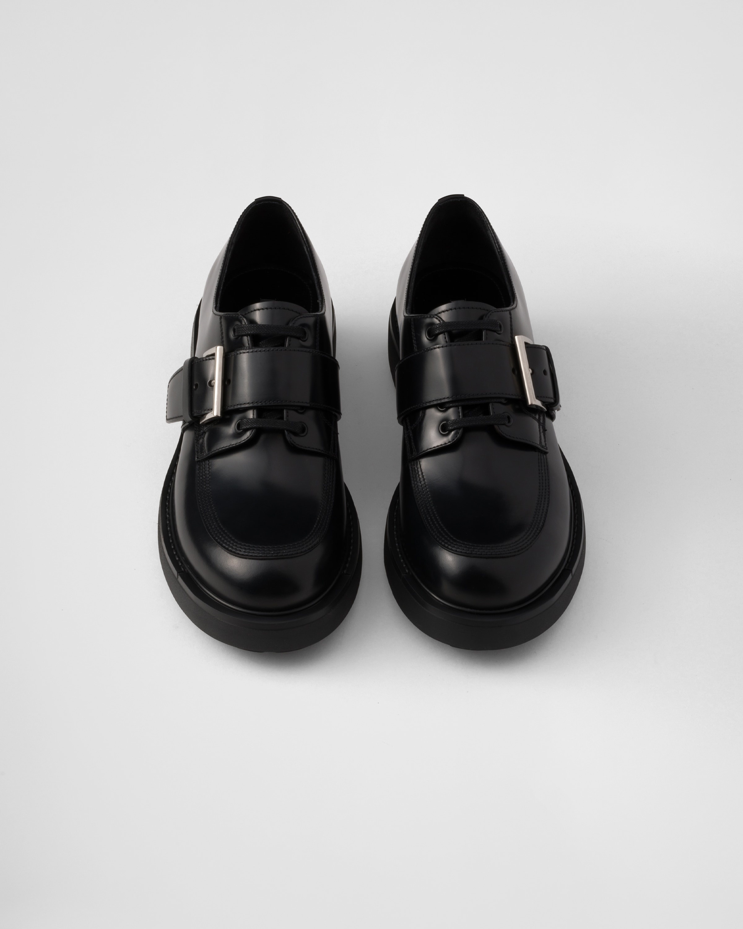 Brushed leather derby shoes with buckle - 4