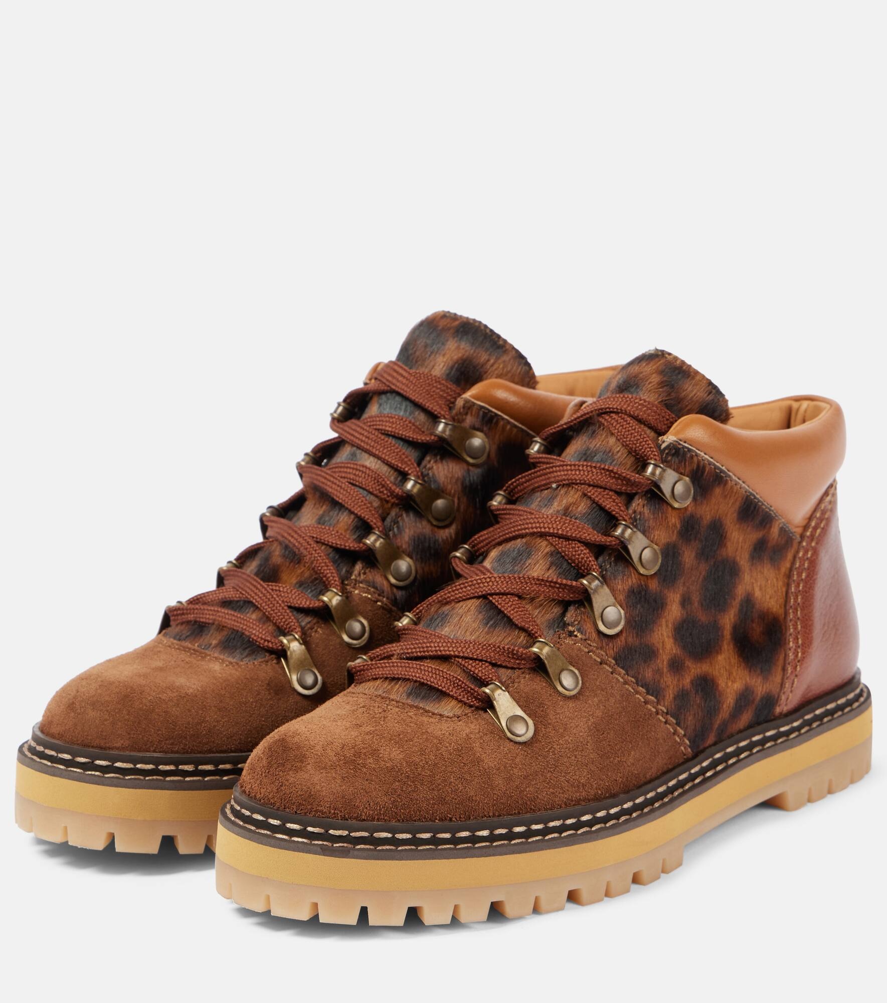 Eileen leopard-print suede lace-up boots - 5