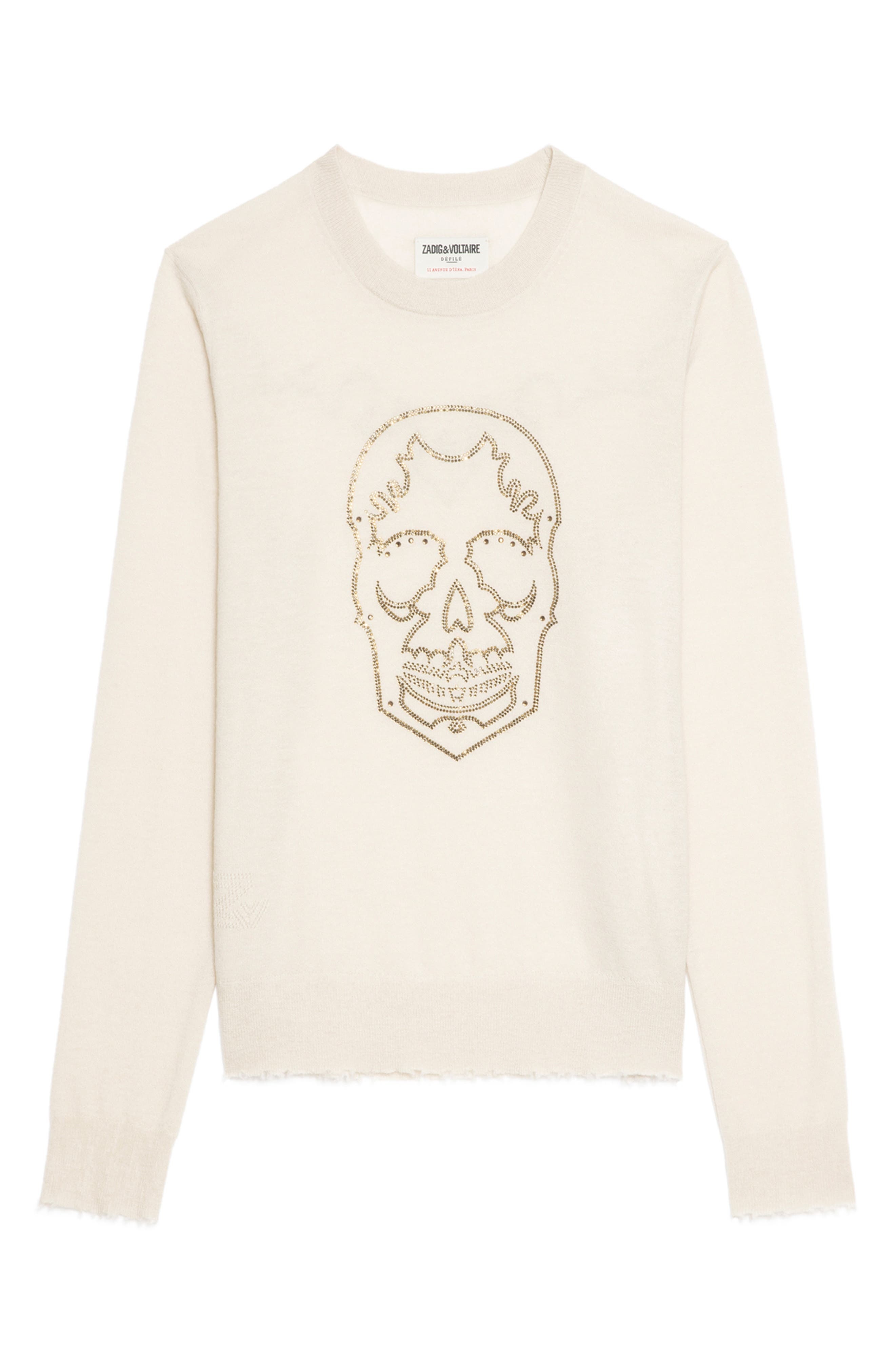 Zadig & Voltaire West Strass Rhinestone Skull Cashmere Sweater in Ecru at Nordstrom - 5