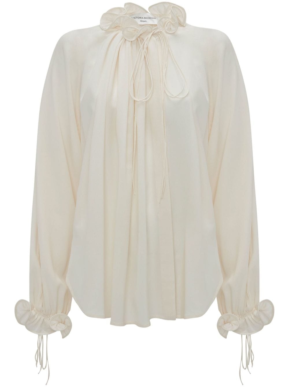 ruffle-trim pleated silk blouse - 1