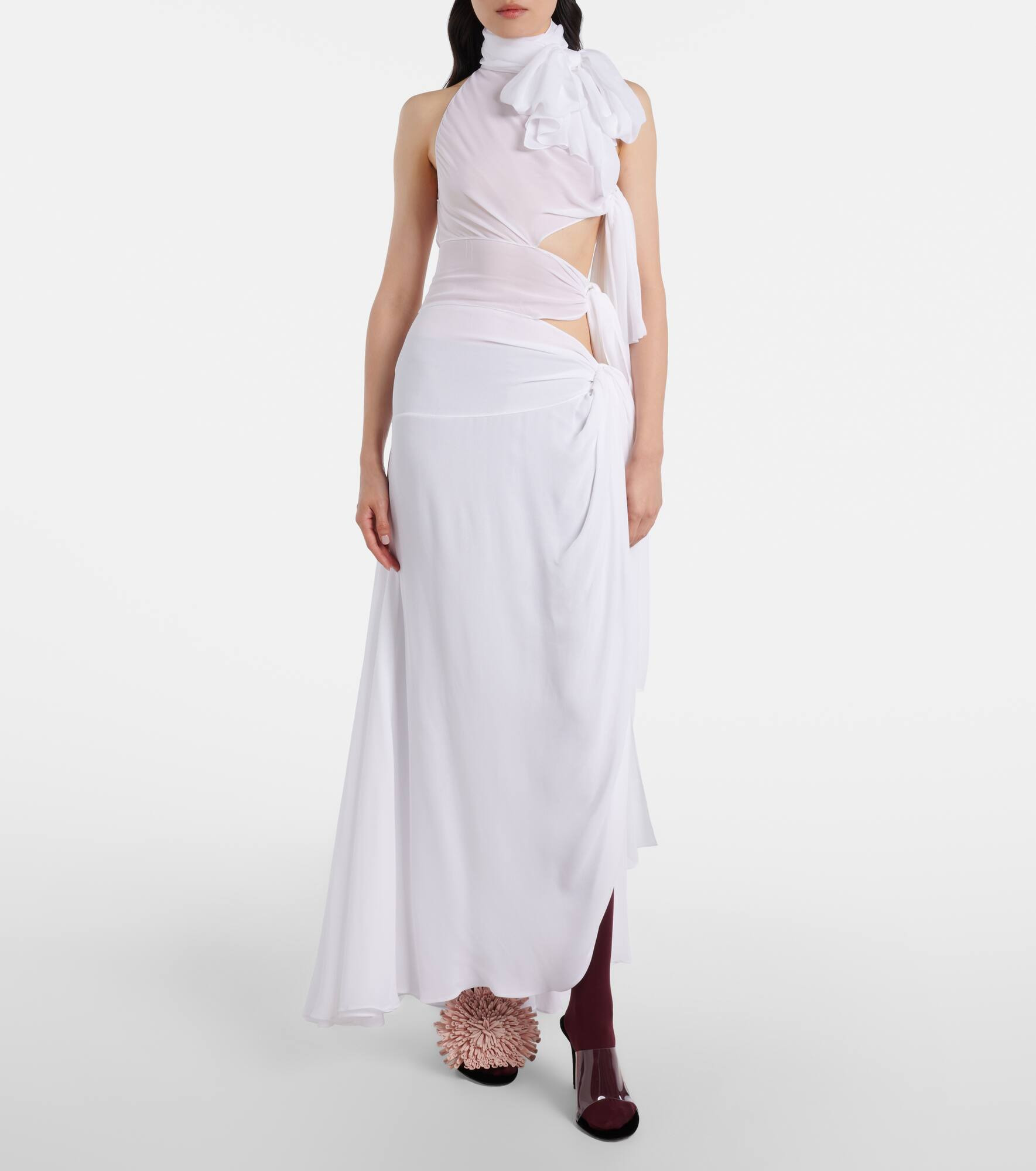 Asymmetric bow-detail georgette maxi dress - 2