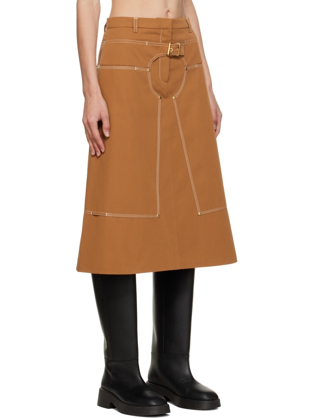 Brown A-Line Midi Skirt - 2