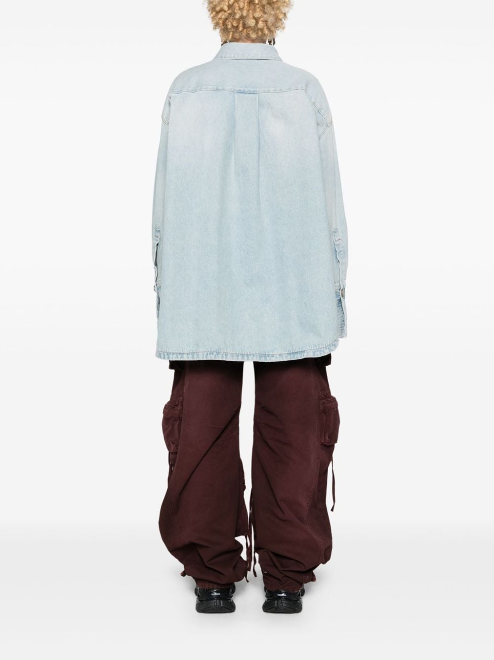 spread-collar denim coat - 4