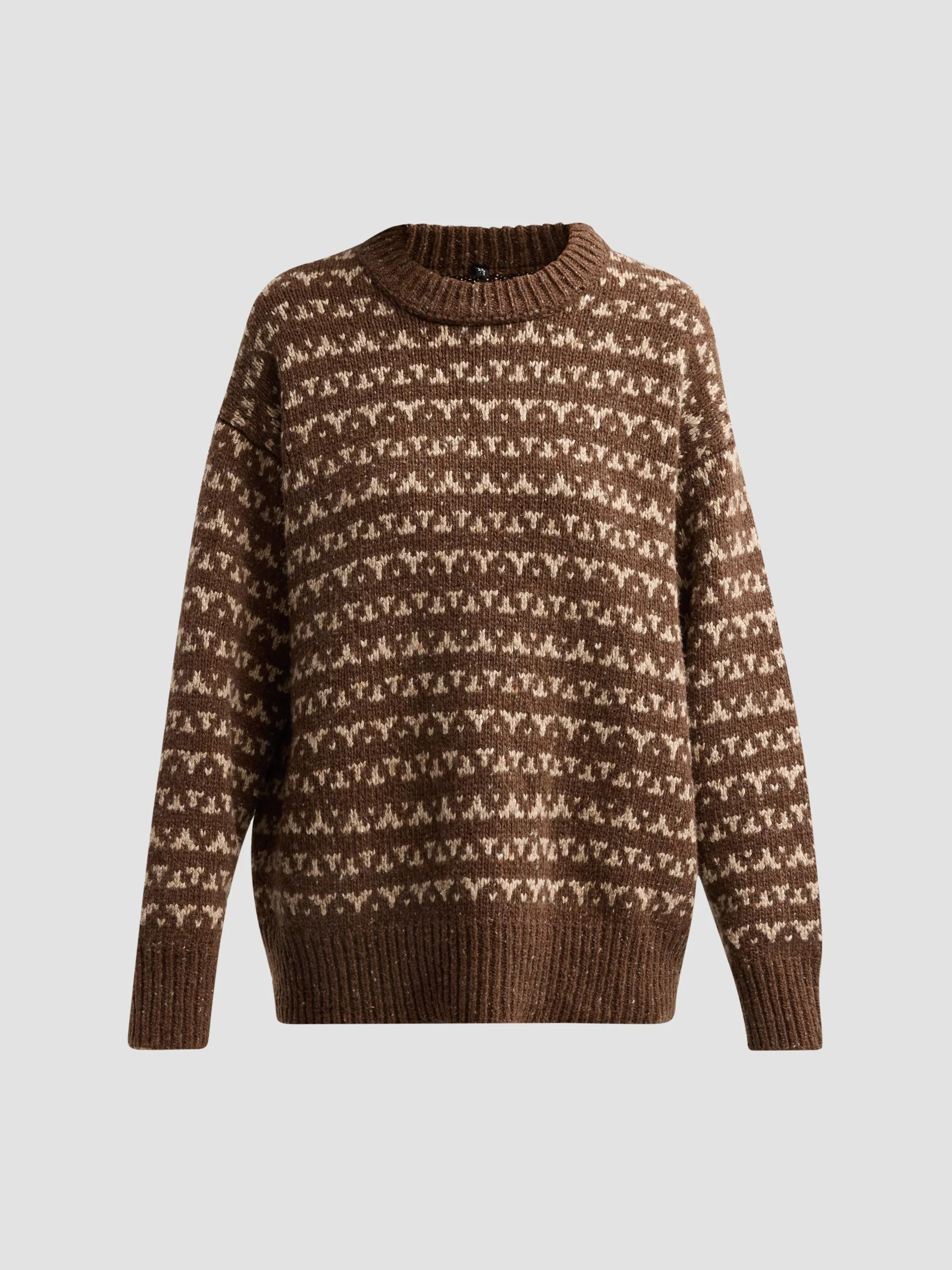Women's Oversized Crewneck Sweater - Multi Brown Tweed - 1