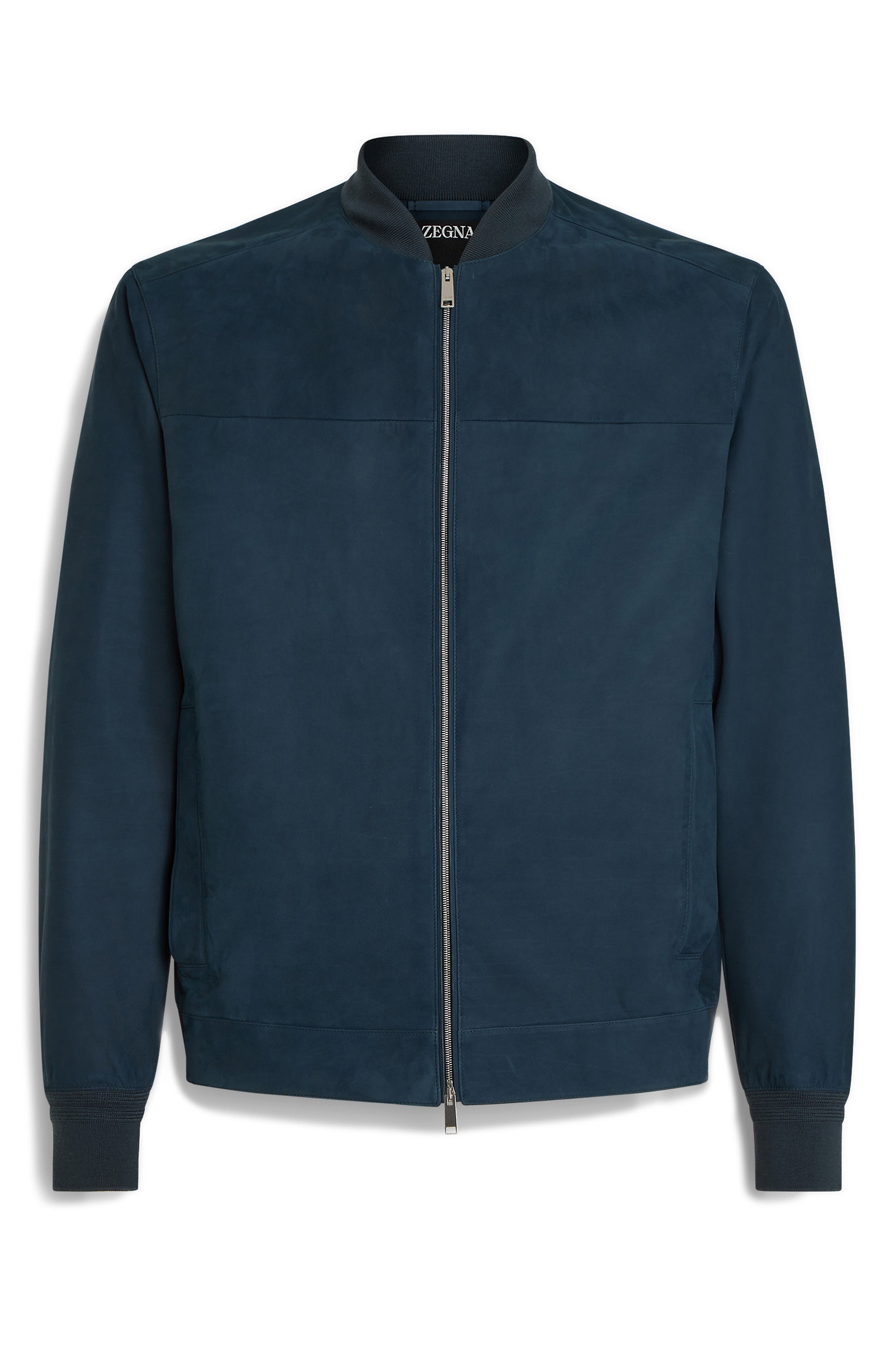 ZEGNA Suede Bomber Jacket in Dk Blu Sld at Nordstrom - 4