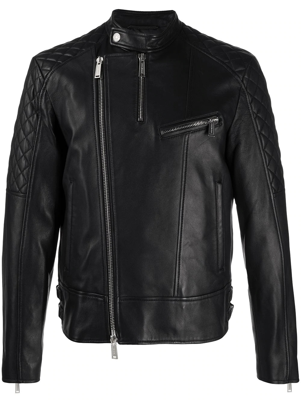 zipped lambskin biker jacket - 1