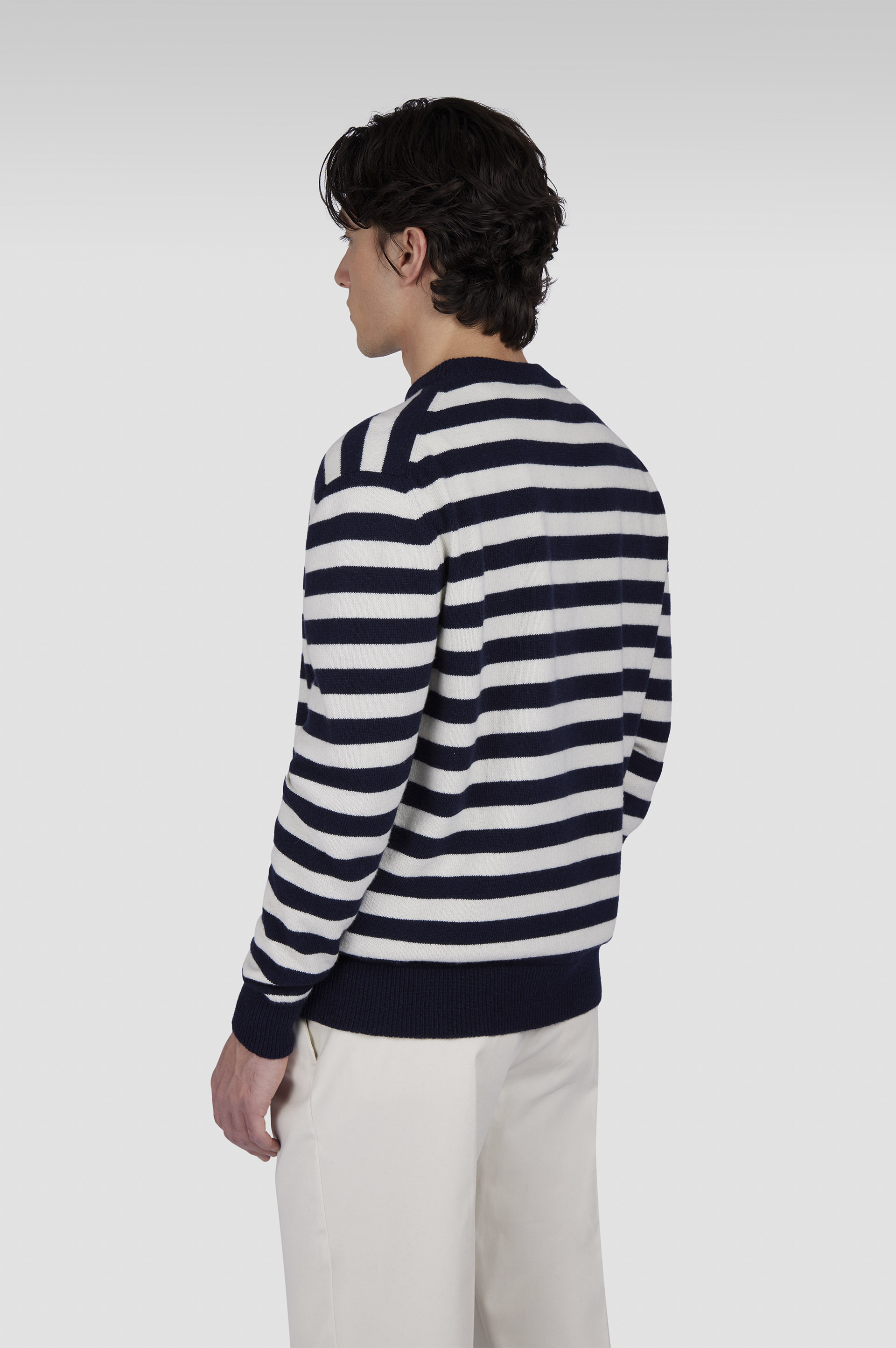 CREW NECK SWEATER IN RE-WOOL WITH STRIPED PATTERN - 3