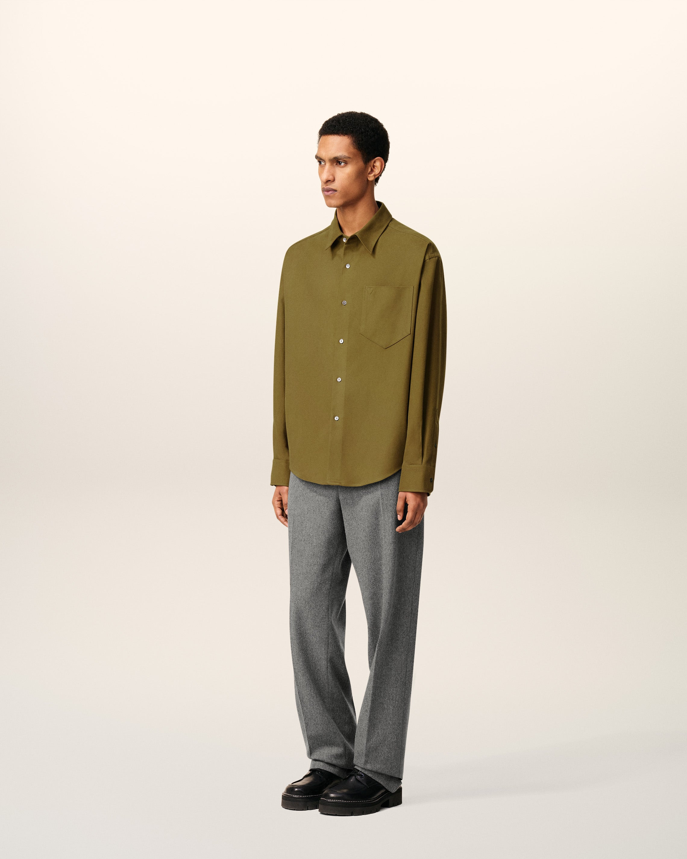 GREEN COTTON EMBOSSED AMI DE COEUR BOXY SHIRT - 6