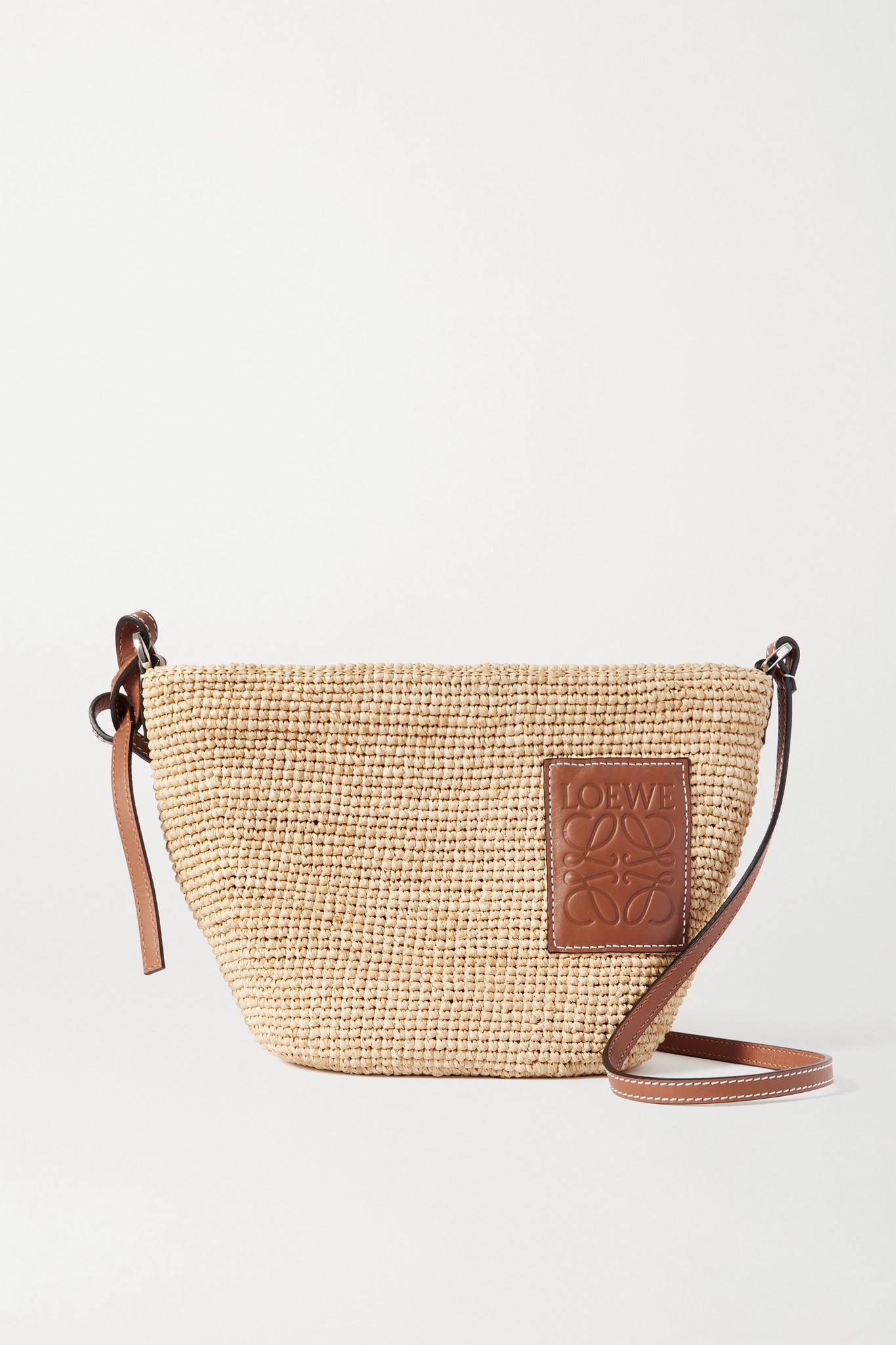 + Paula's Ibiza Pochette leather-trimmed woven raffia shoulder bag - 1