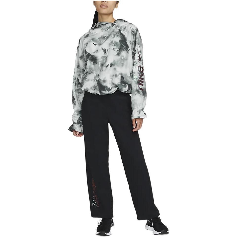 (WMNS) Nike Air Dri-FIT Colorblock Splash Ink Alphabet Running Sports Hooded Pullover Jacket Smoke G - 2