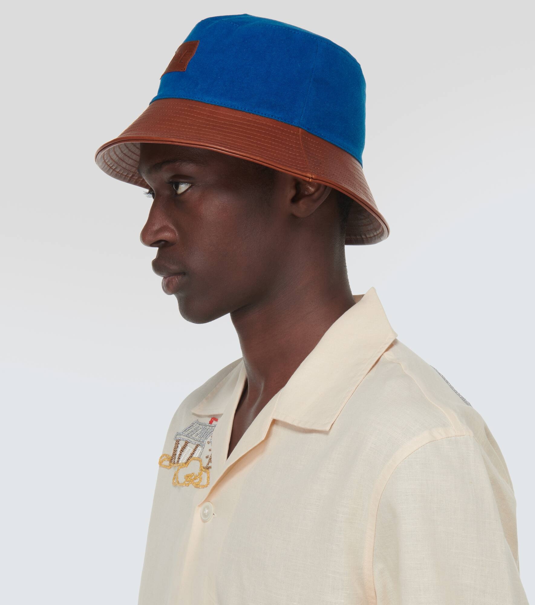 Cotton and leather bucket hat - 3