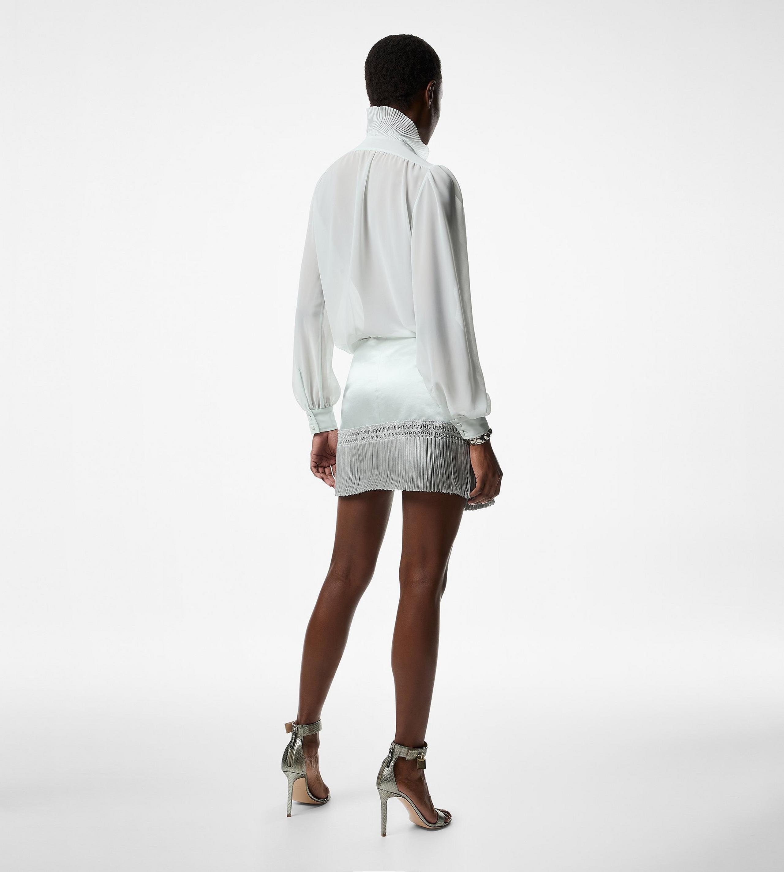 LONG SLEEVE V-NECK BLOUSE WITH PLISSE AND RUFFLES - 3