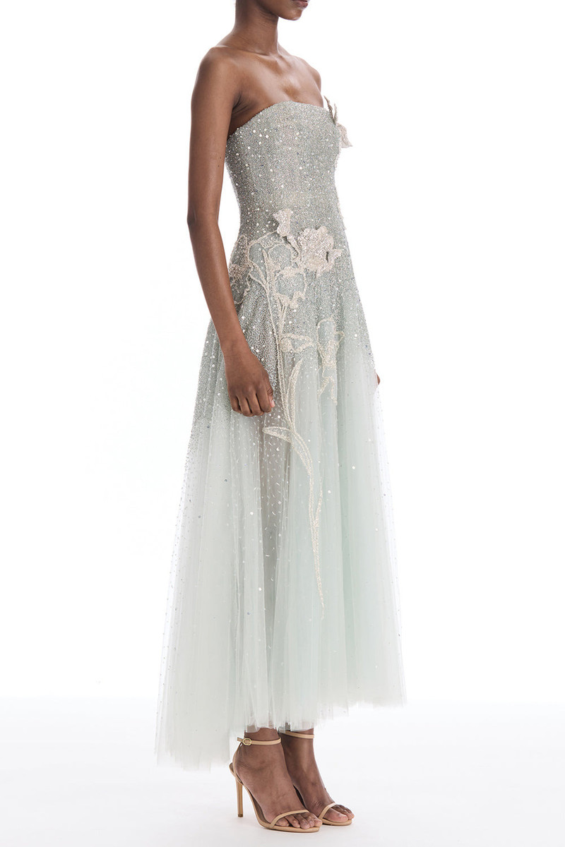Strapless Mixed All Over Beaded Cocktail Dress 3