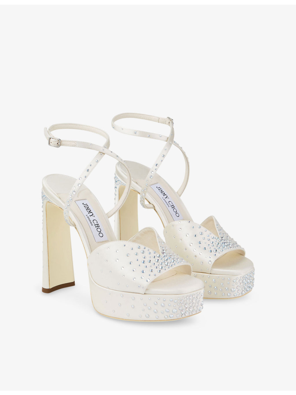 Karli 125 Crystal-Embellished Satin Platform Heeled Sandals - 3