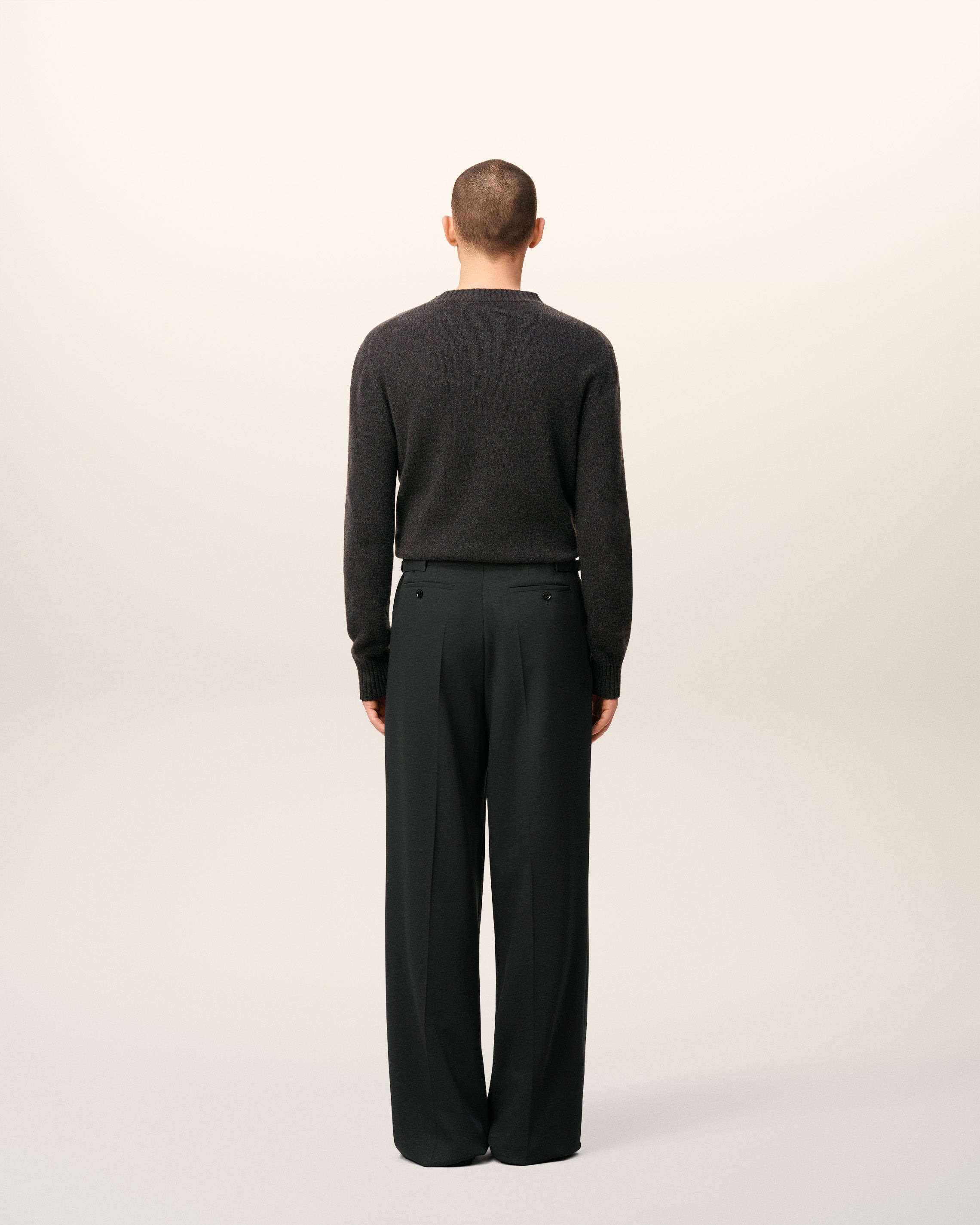 BLACK WOOL LOW WAIST WIDE TROUSERS - 4