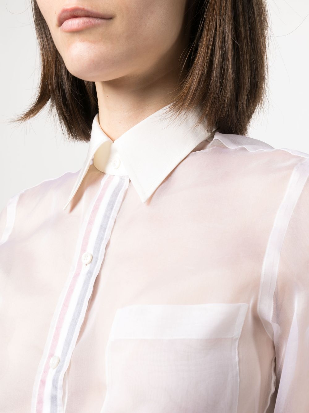 RWB-placket transparent silk shirt - 5