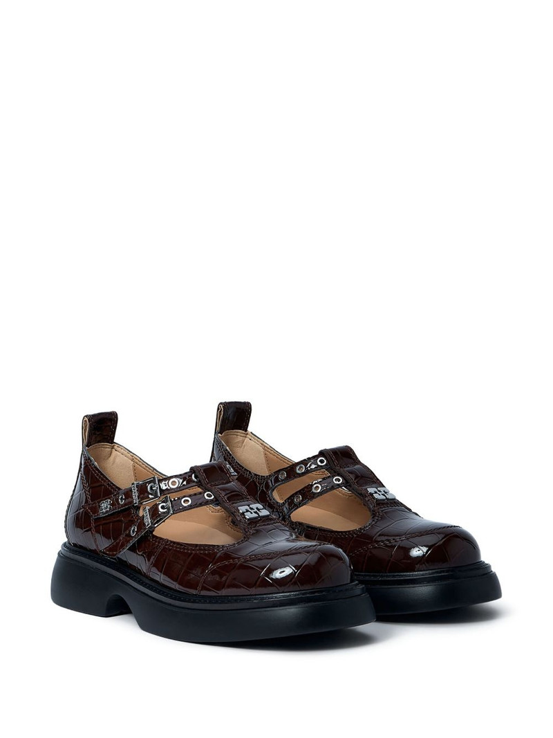 GANNI Butterfly crocodile-effect buckle loafers outlook