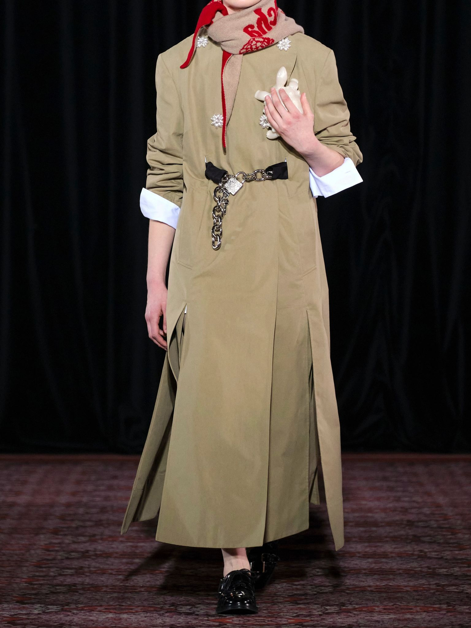Belted double-breasted embellished cotton-blend canvas trench coat Beige - 5