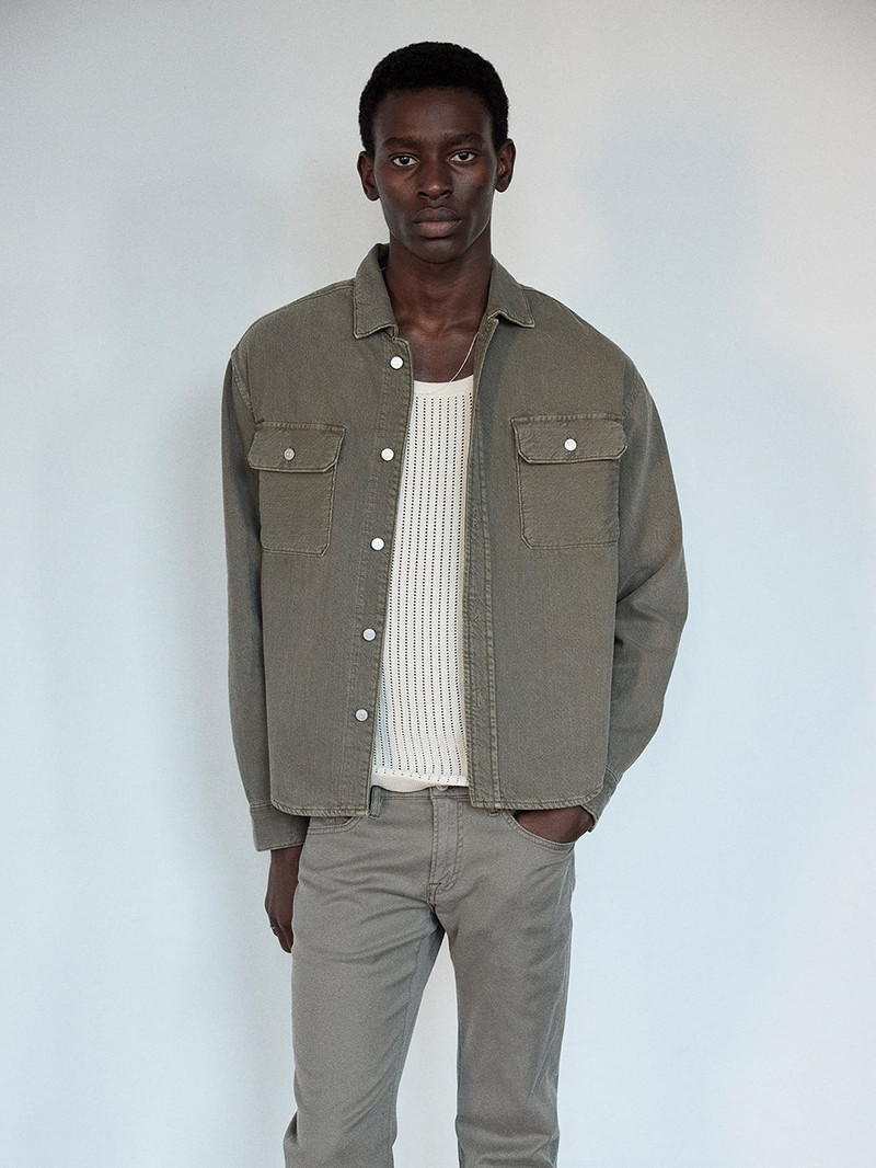 FRAME Textured Terry Overshirt in Smokey Olive outlook