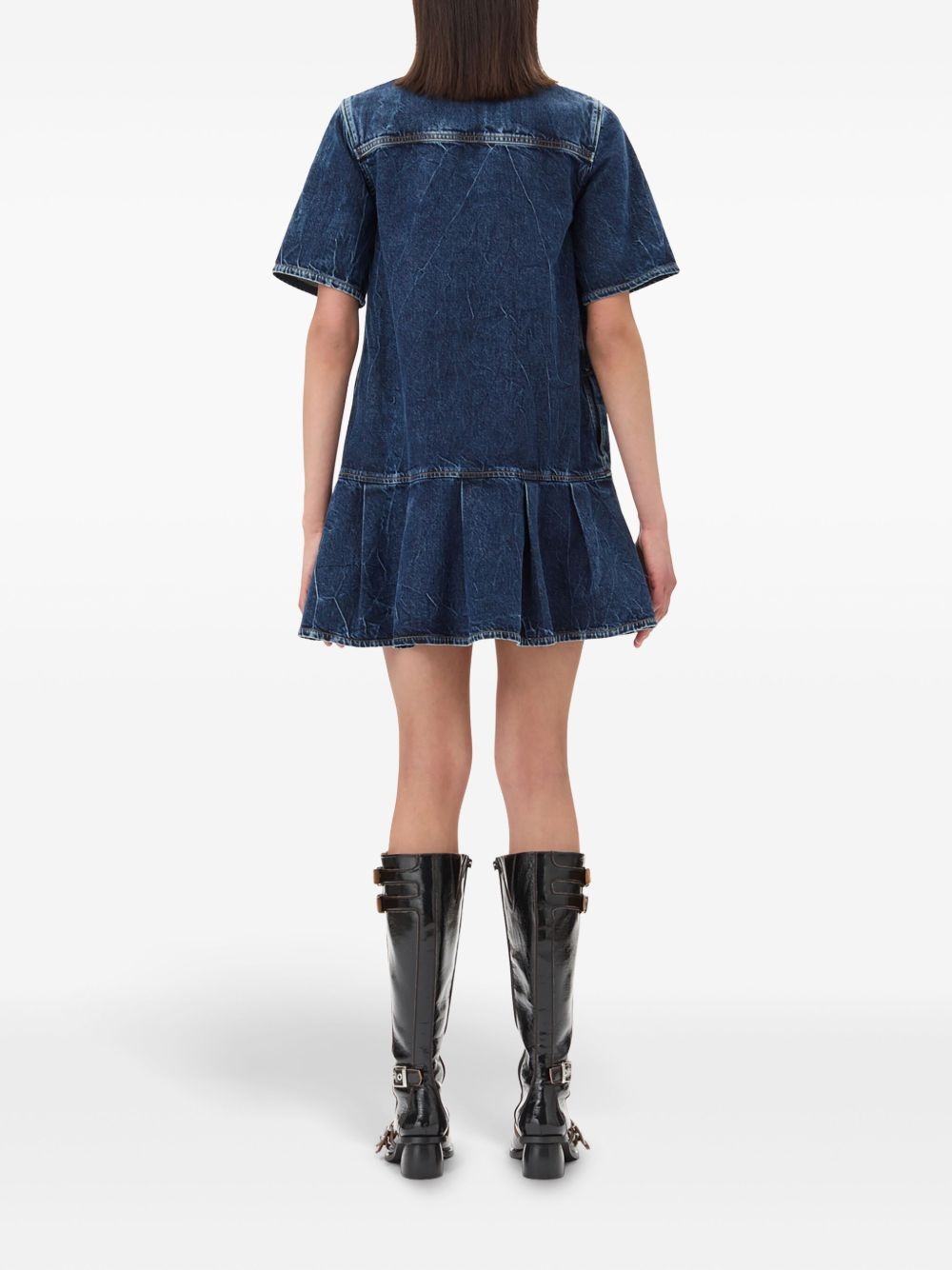 crinkled denim mini dress - 4