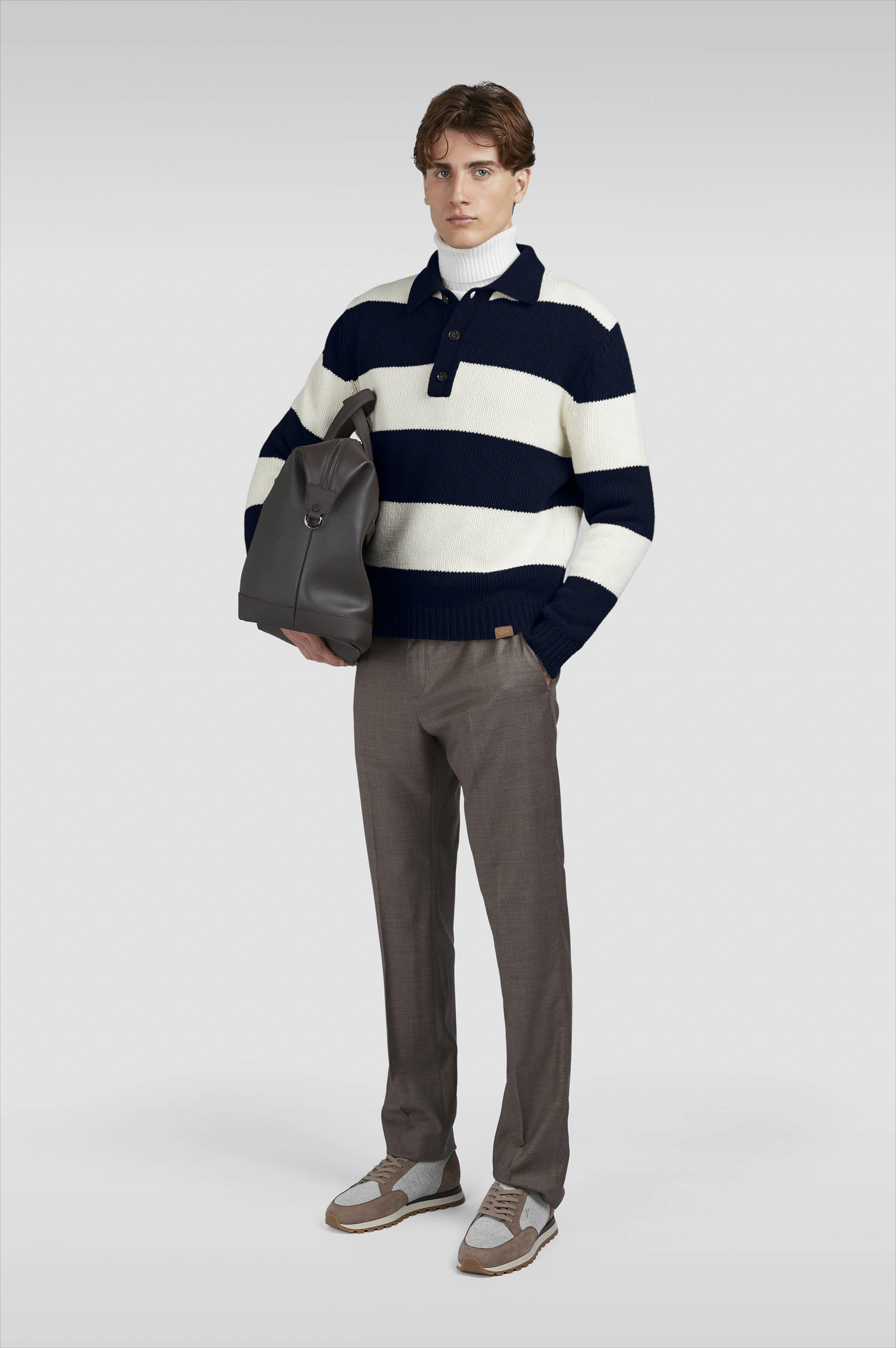STRIPED RE-WOOL POLO SHIRT - 2