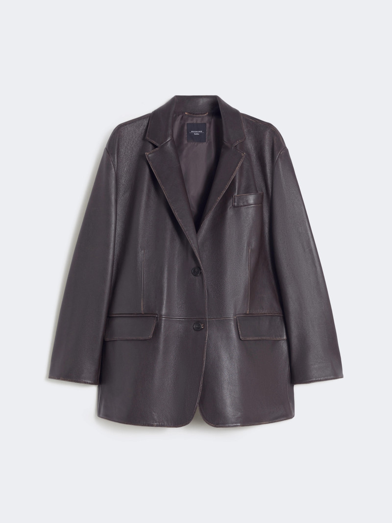 Oversized leather blazer - BROWN 1