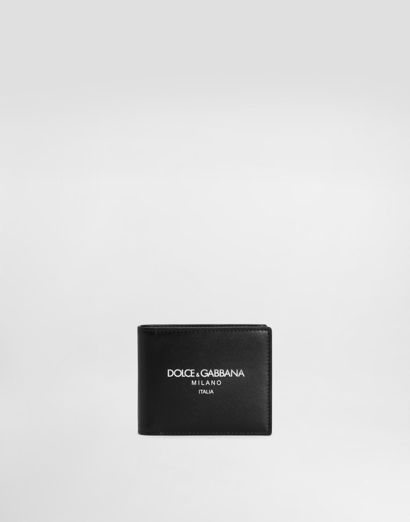 Calfskin bifold wallet with logo 1