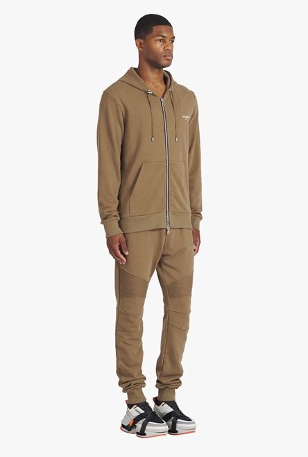 Taupe eco-designed cotton sweatshirt with small flocked white Balmain logo - 7