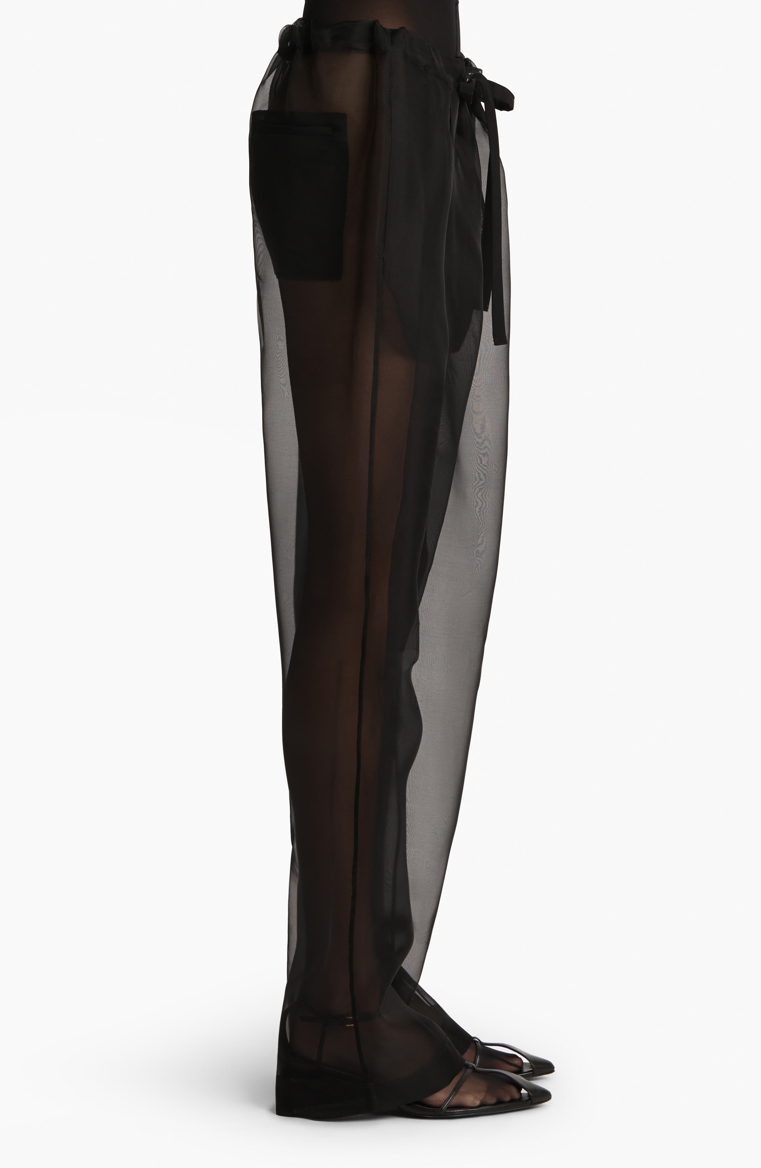 Khaite Trenton Sheer Silk Blend Organza Drawstring Pants in Black at Nordstrom - 2