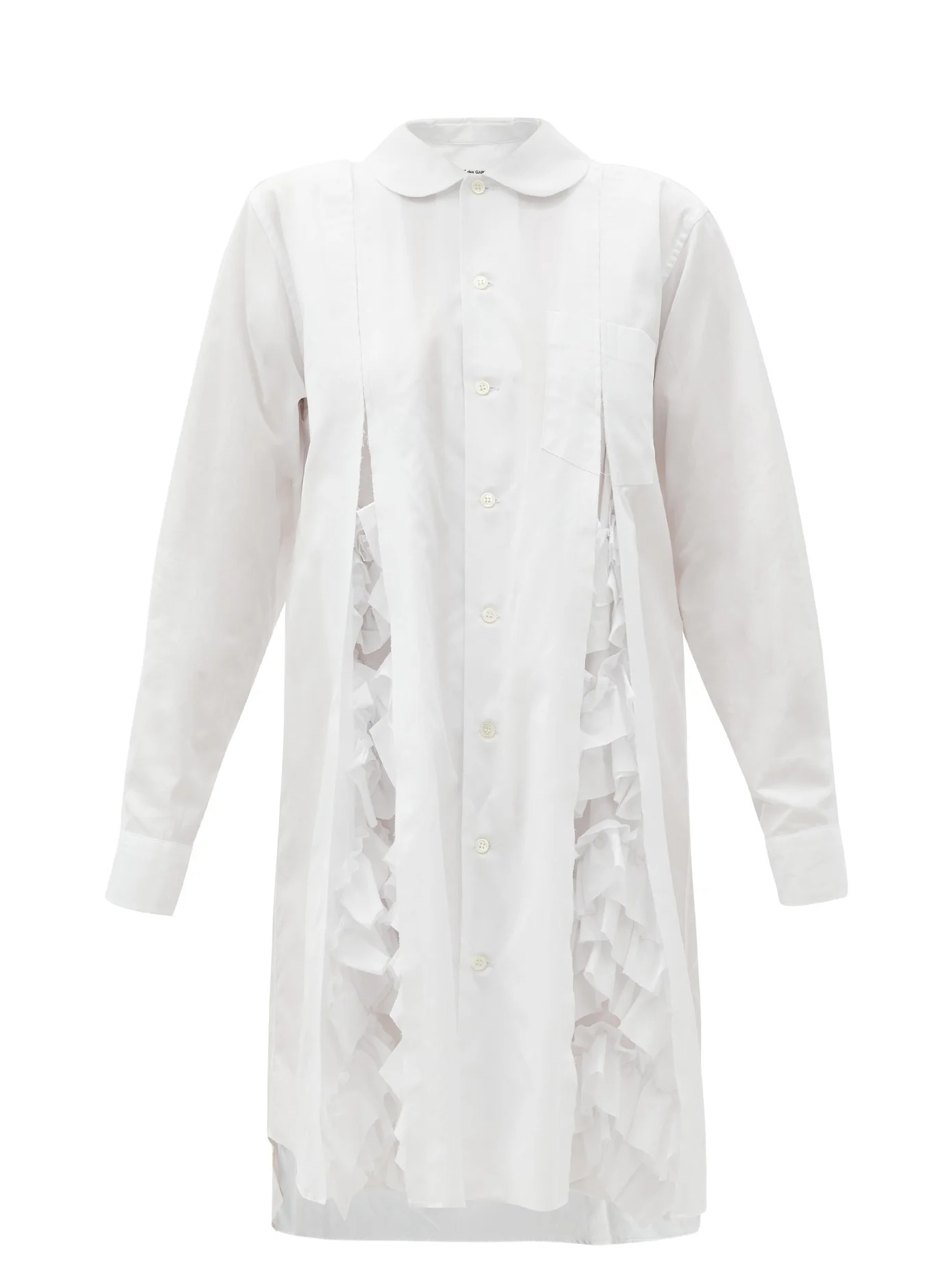 Ruffled-pleats cotton-poplin shirt dress - 1