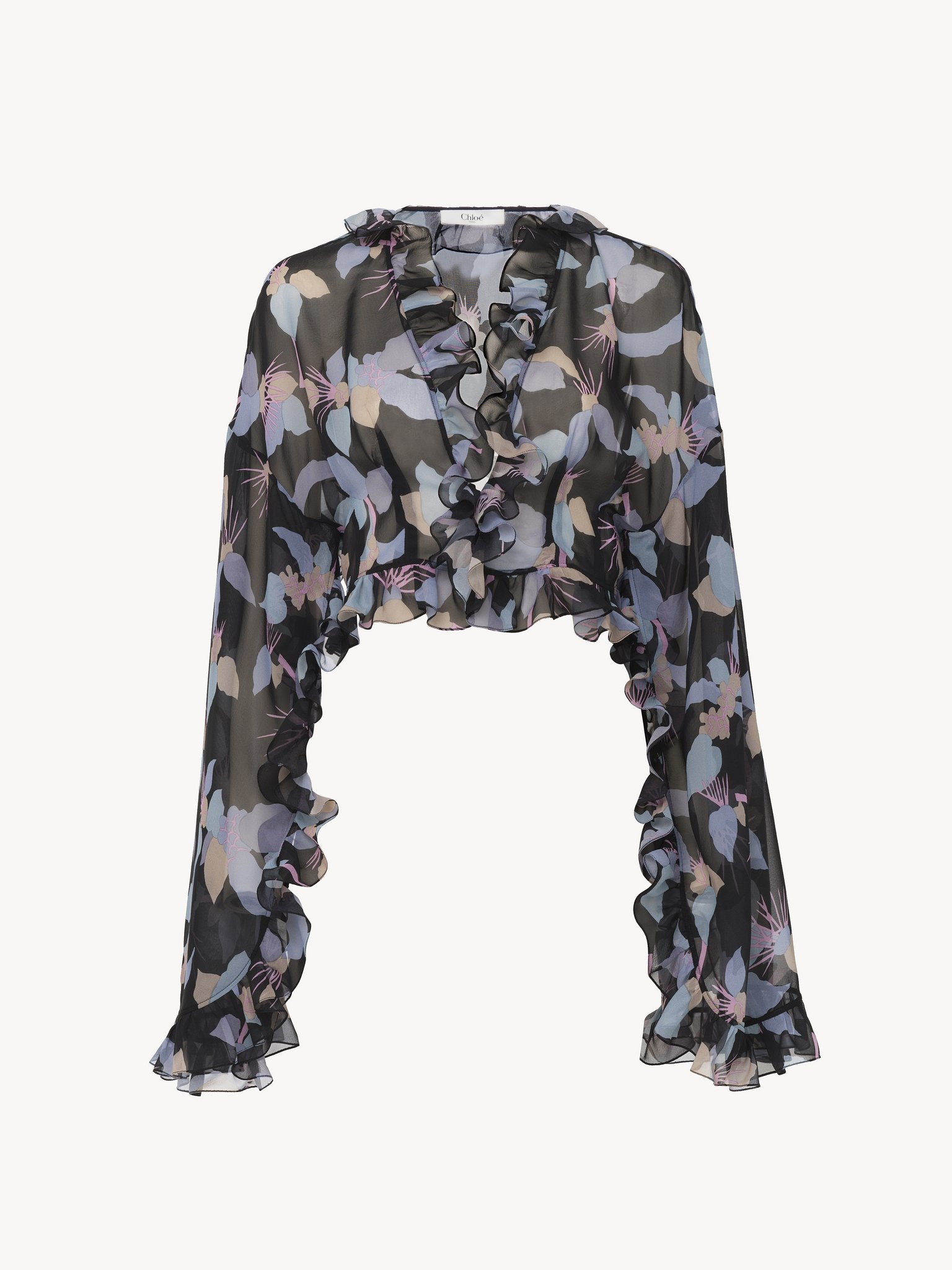 CROPPED V-NECK TOP IN SILK GEORGETTE - 2