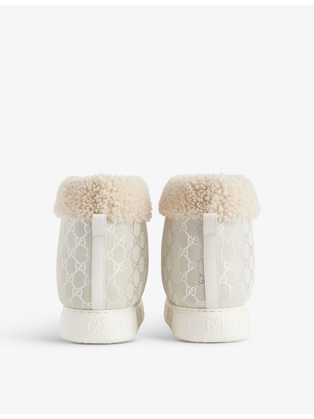 Metallic brand-monogram shearling-trim suede boots - 4
