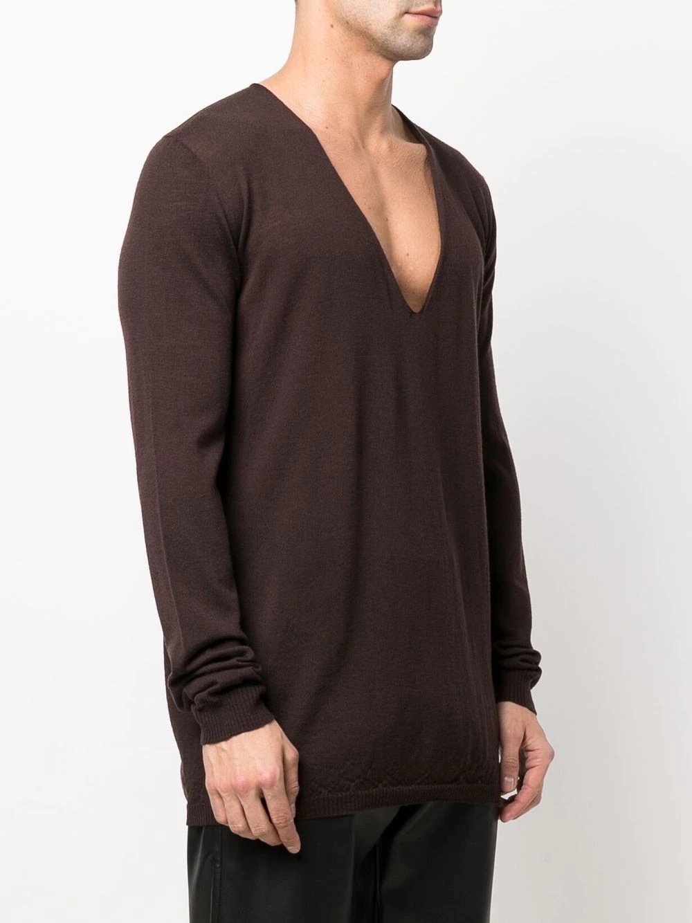 plunging V-neck fine-knit jumper - 3