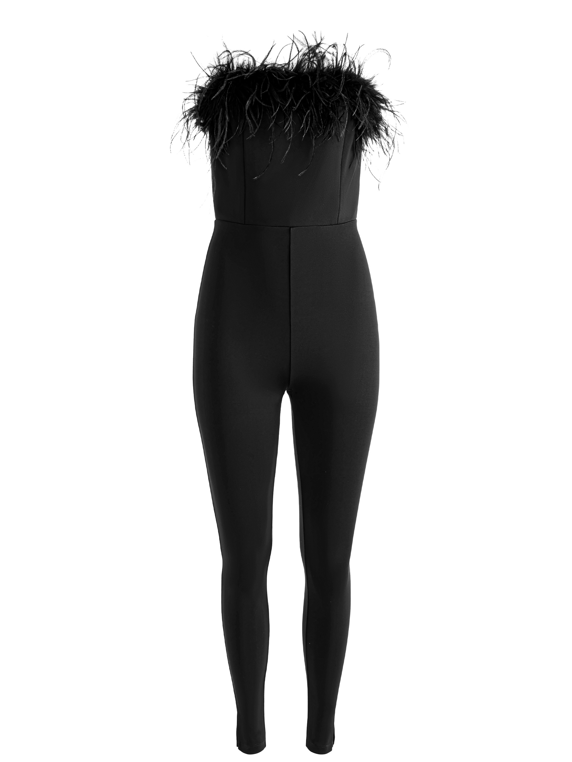 IDELL OFF SHOULDER FEATHER TRIM JUMPSUIT - 1