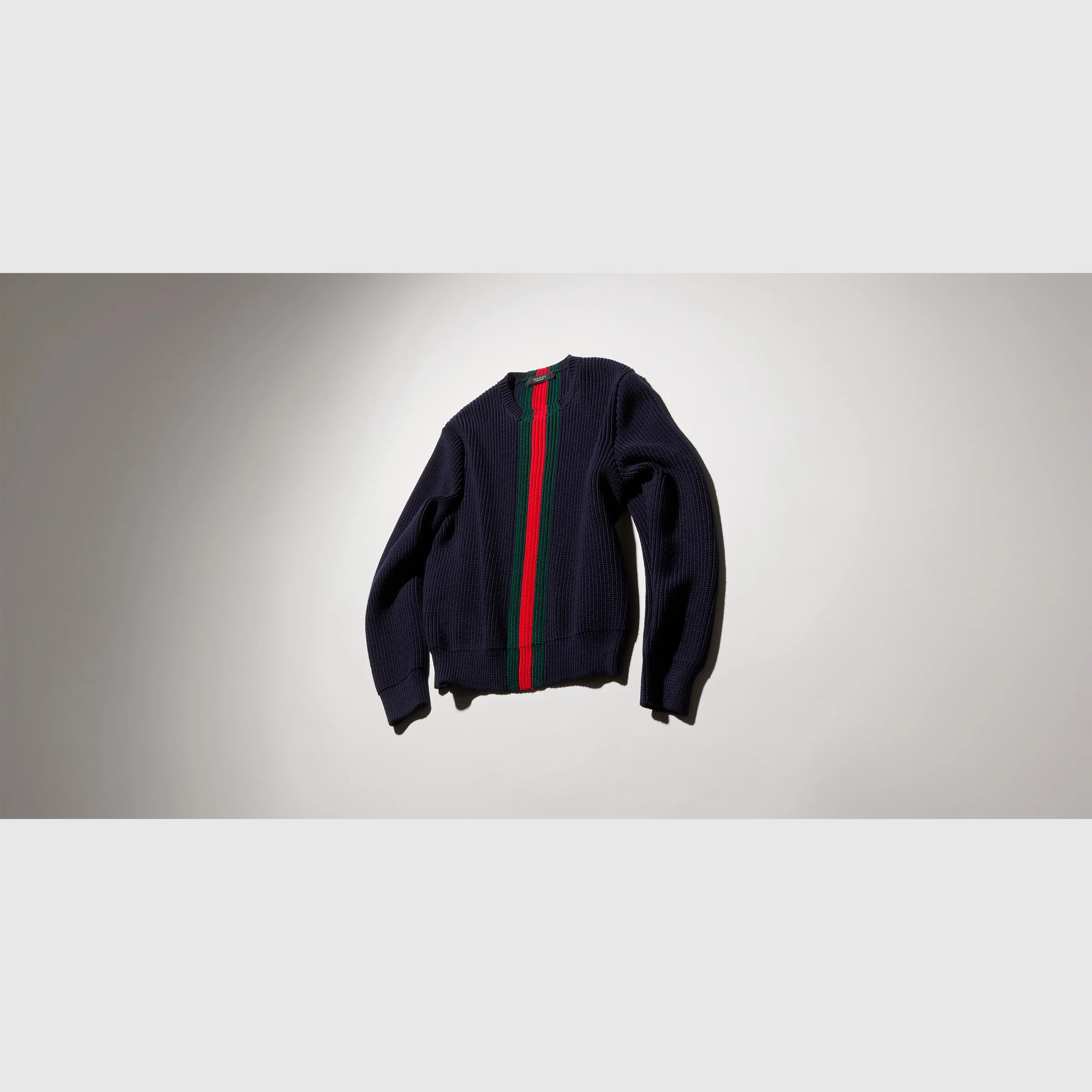 Fine rib wool sweater with Web - 1