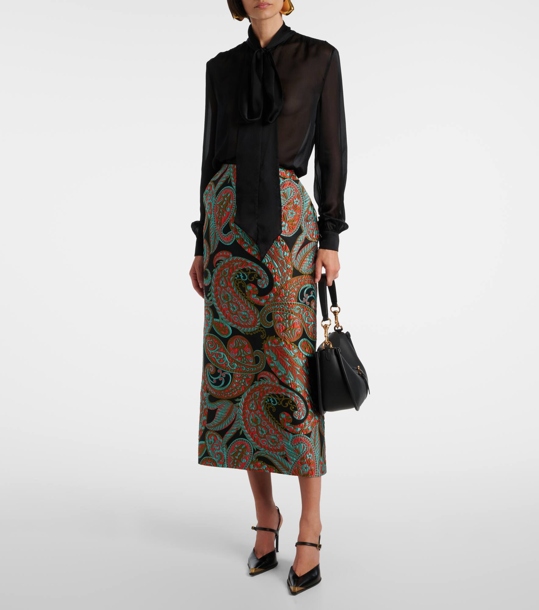 Paisley jacquard midi skirt - 2
