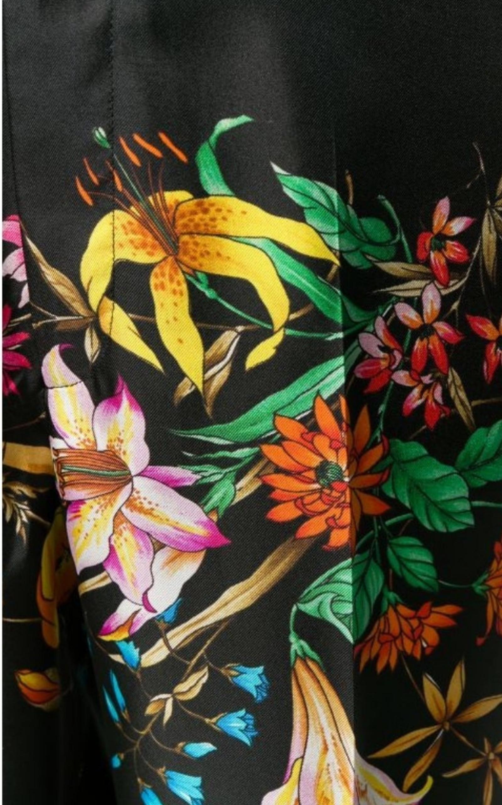 Floral Print Cropped Silk Trousers Pants - 7