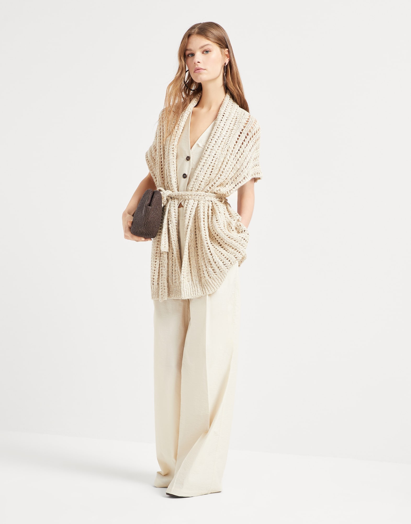 Dazzling silk and linen openwork rib cardigan - 5
