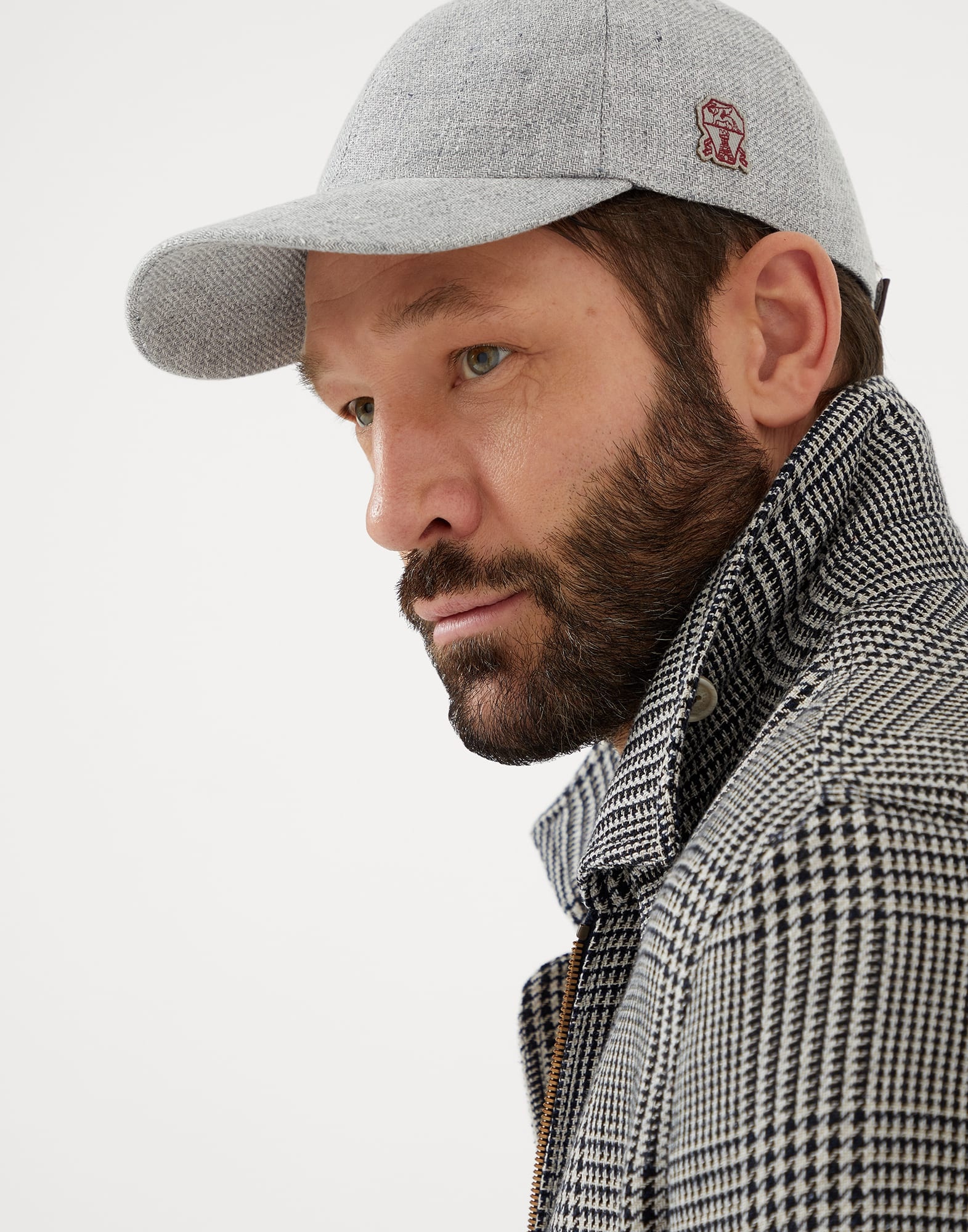 Linen, wool and silk diagonal baseball cap with logo patch - 3