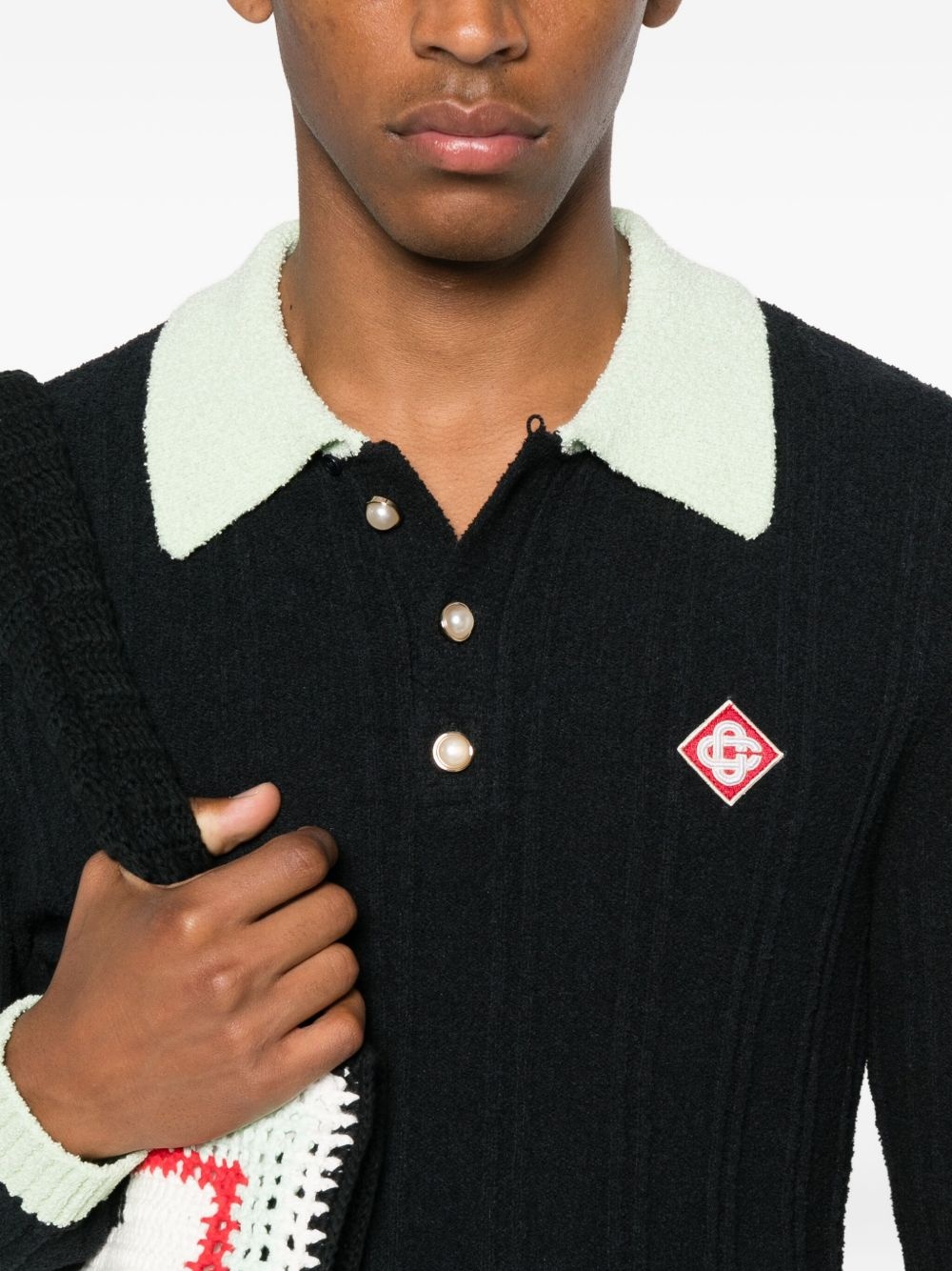 ribbed-knit polo shirt - 5