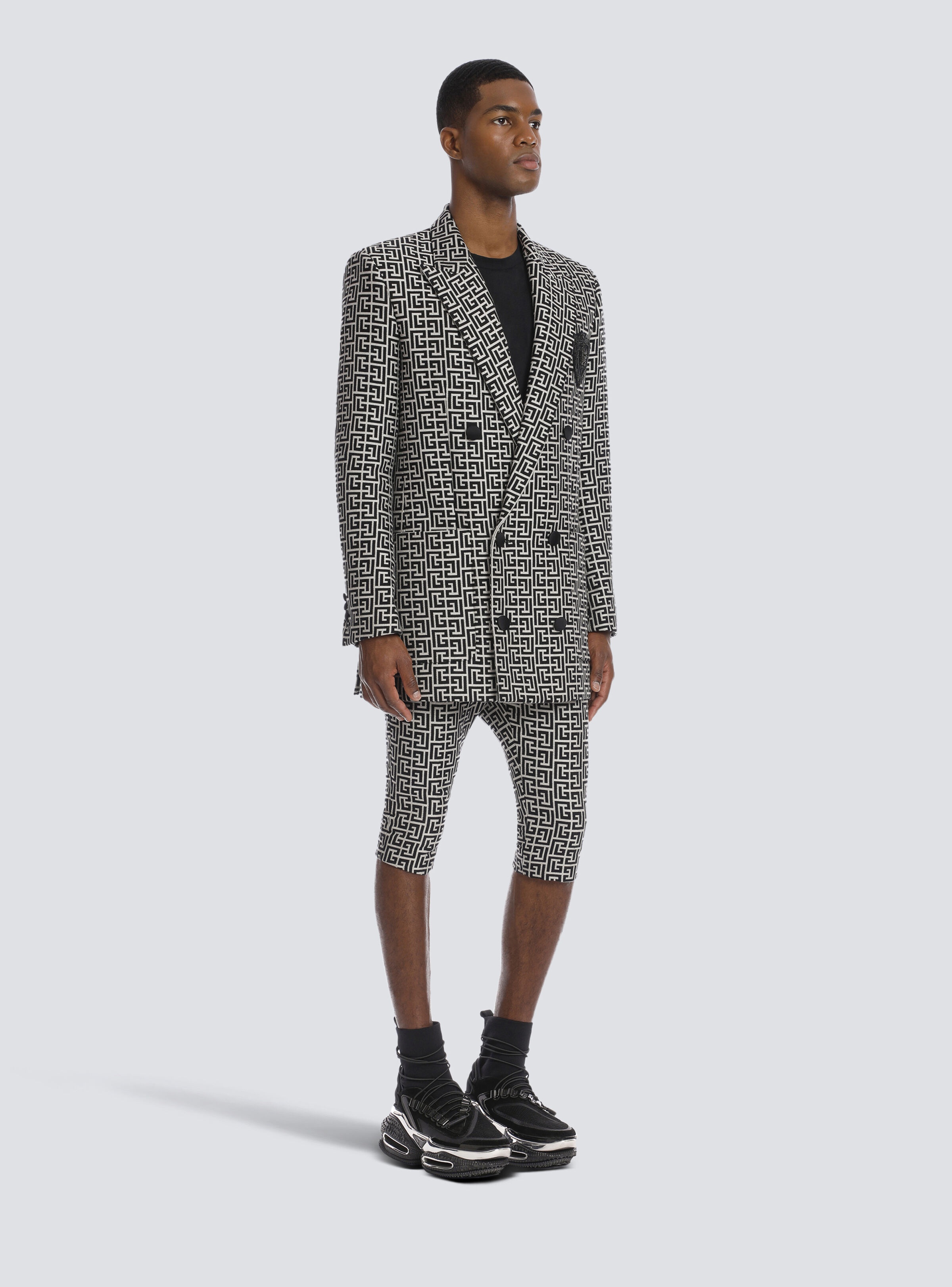 Double-breasted bicolor jacquard blazer - 5