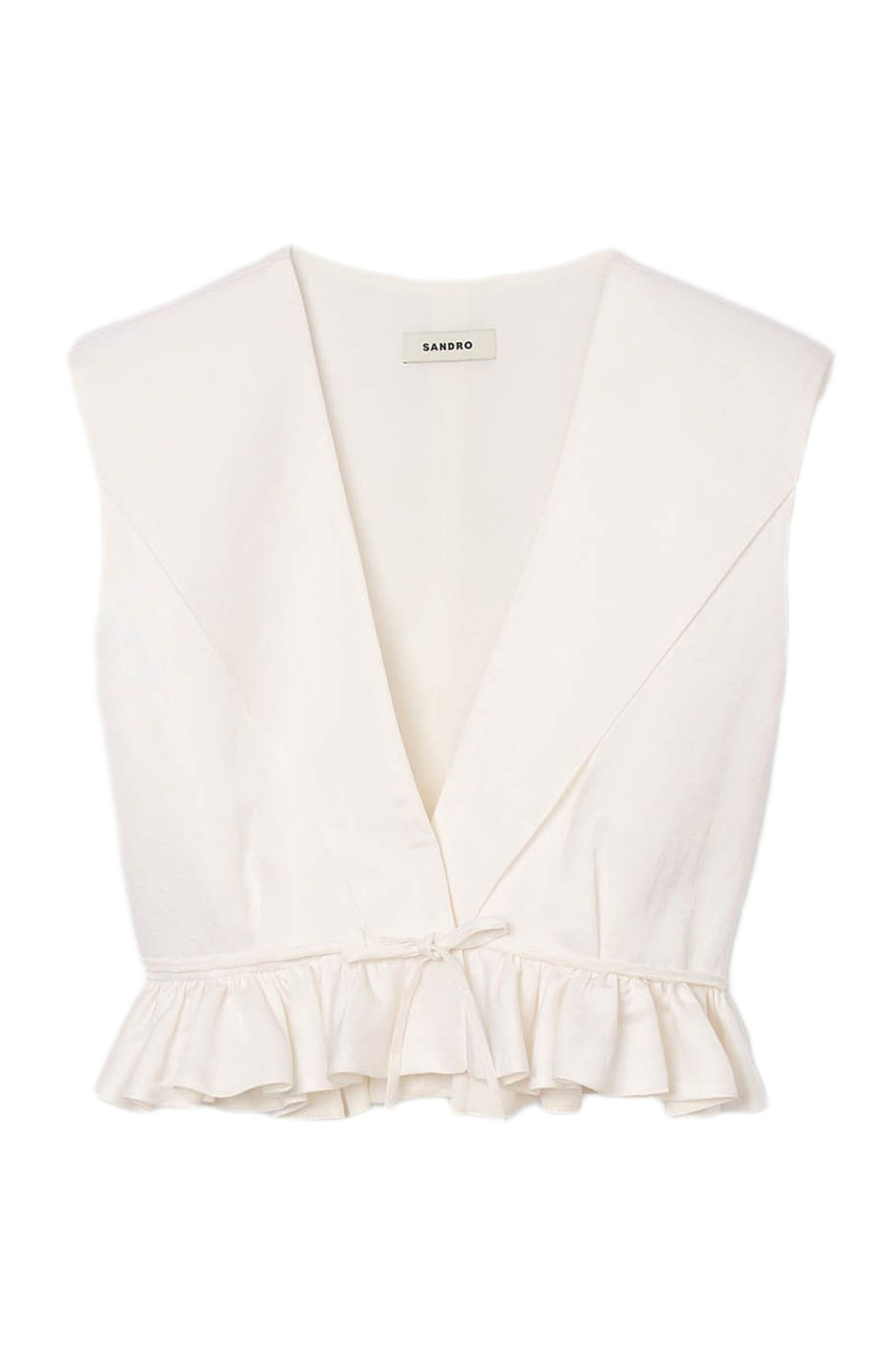 SANDRO Ruffled V-neck crop top in Ecru at Nordstrom - 5