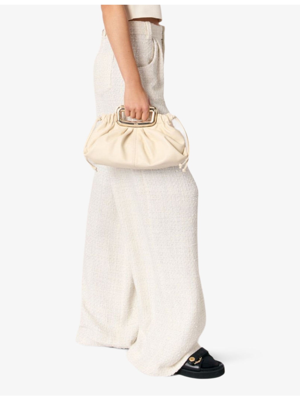 Wide-leg mid-rise tweed woven trousers - 3