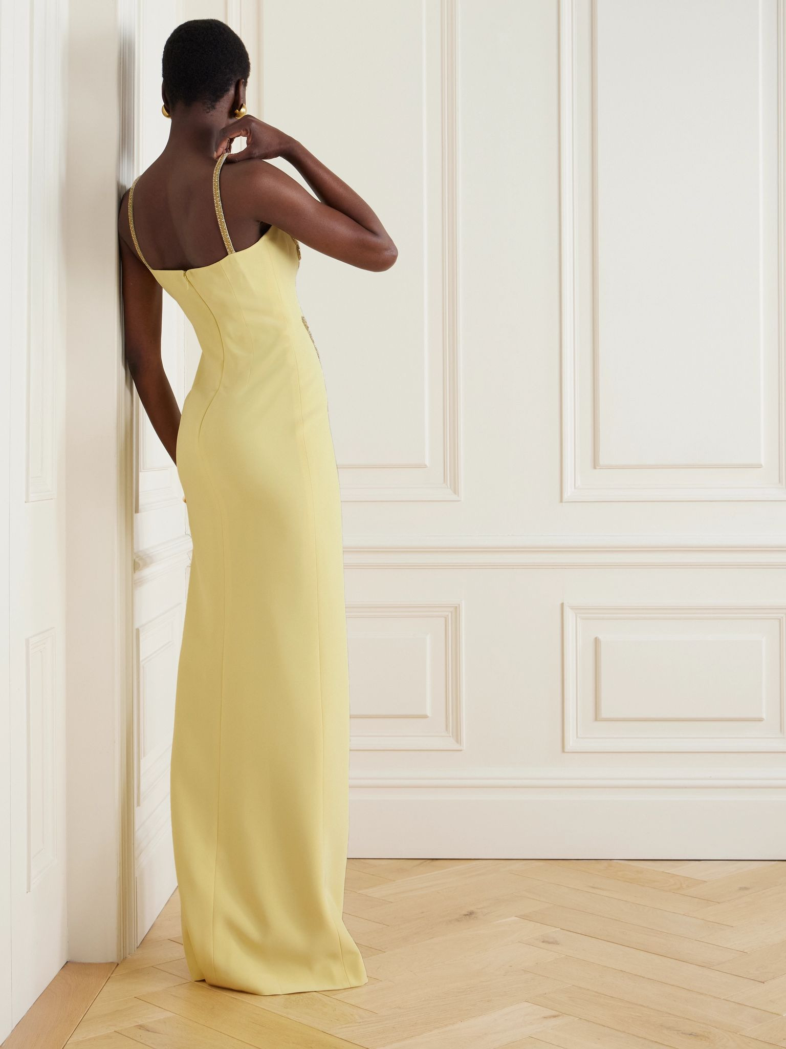 Embellished silk-blend crepe gown Yellow - 3