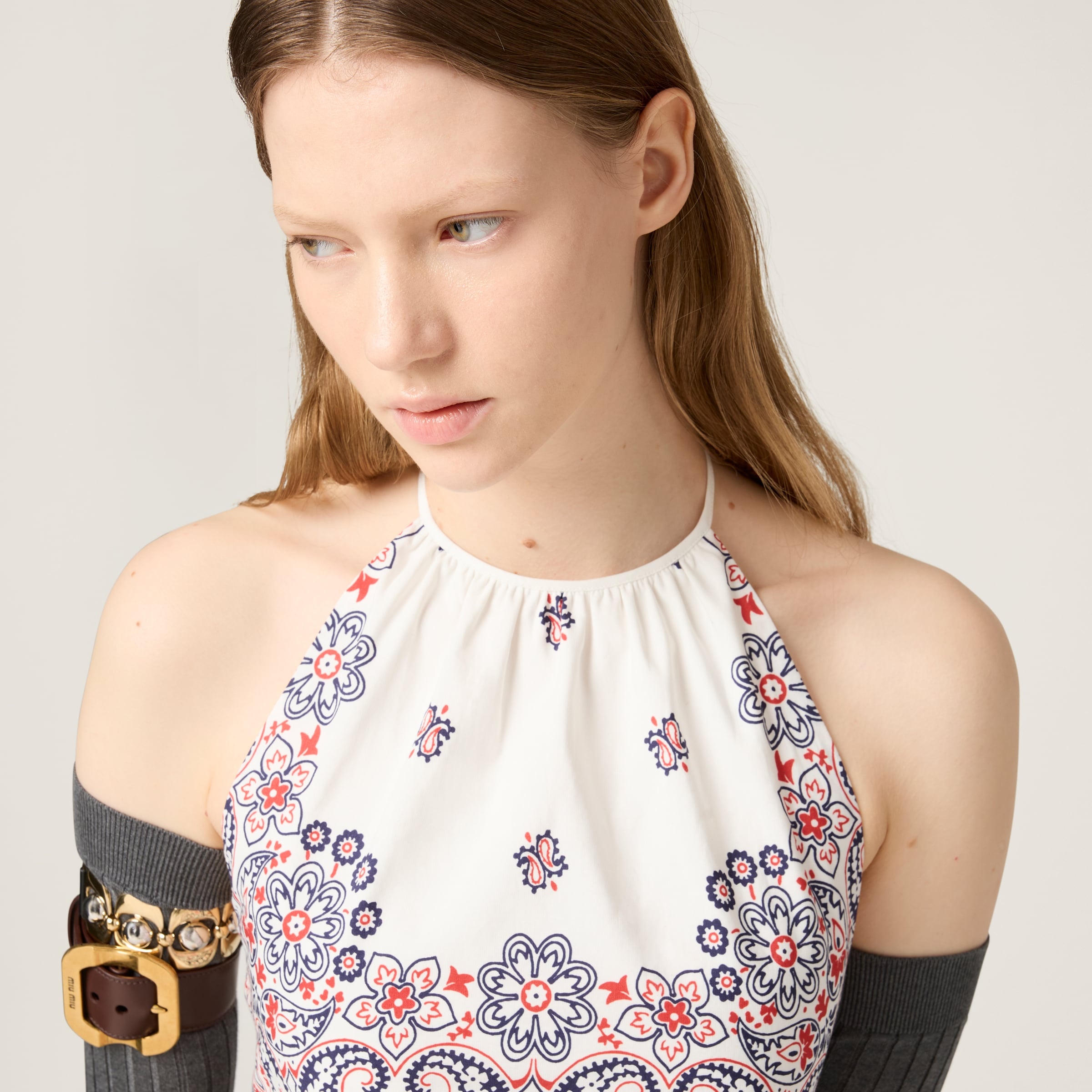 Printed poplin halter top - 4