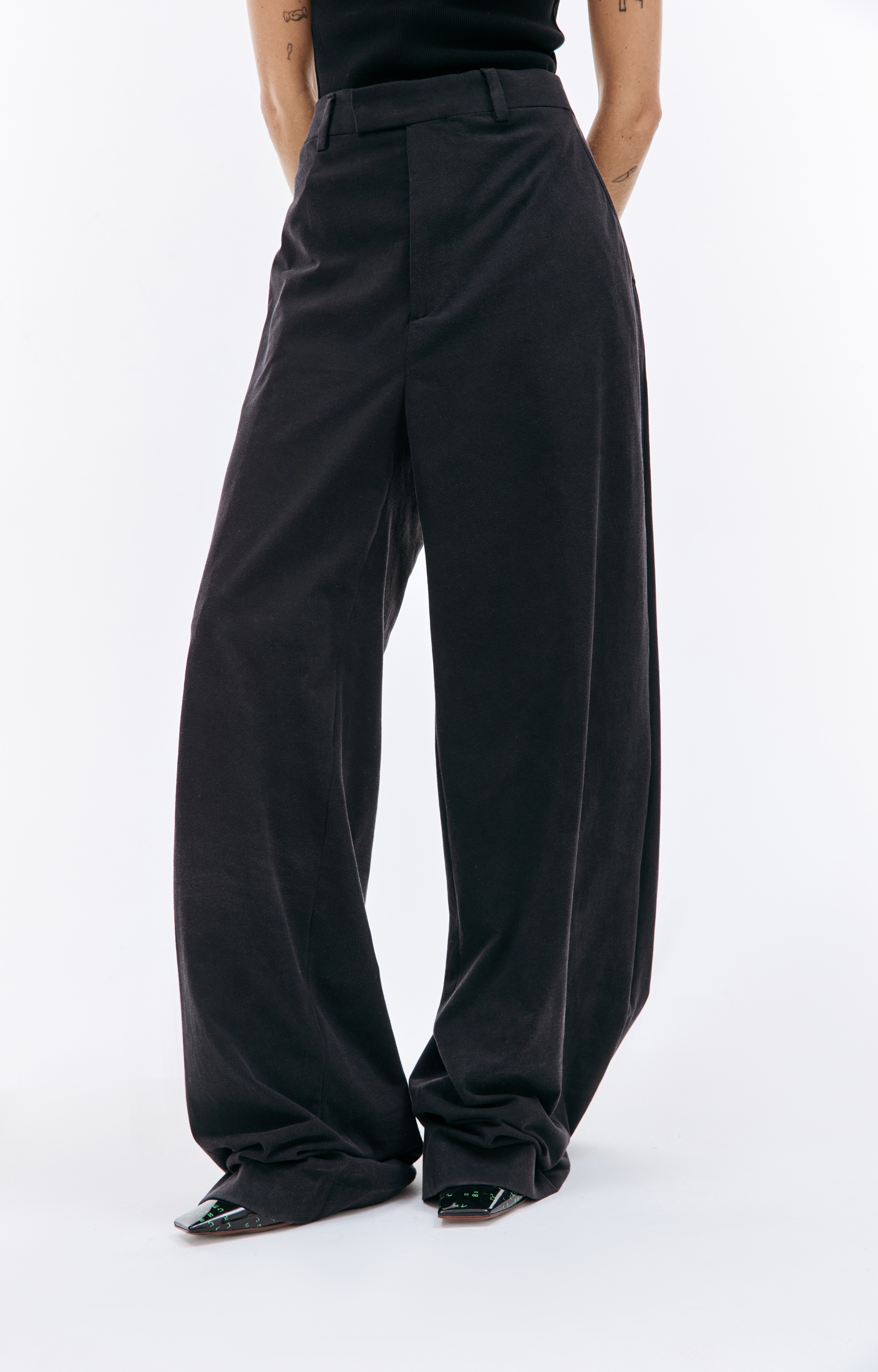 BLACK WIDE-LEG TROUSERS - 4