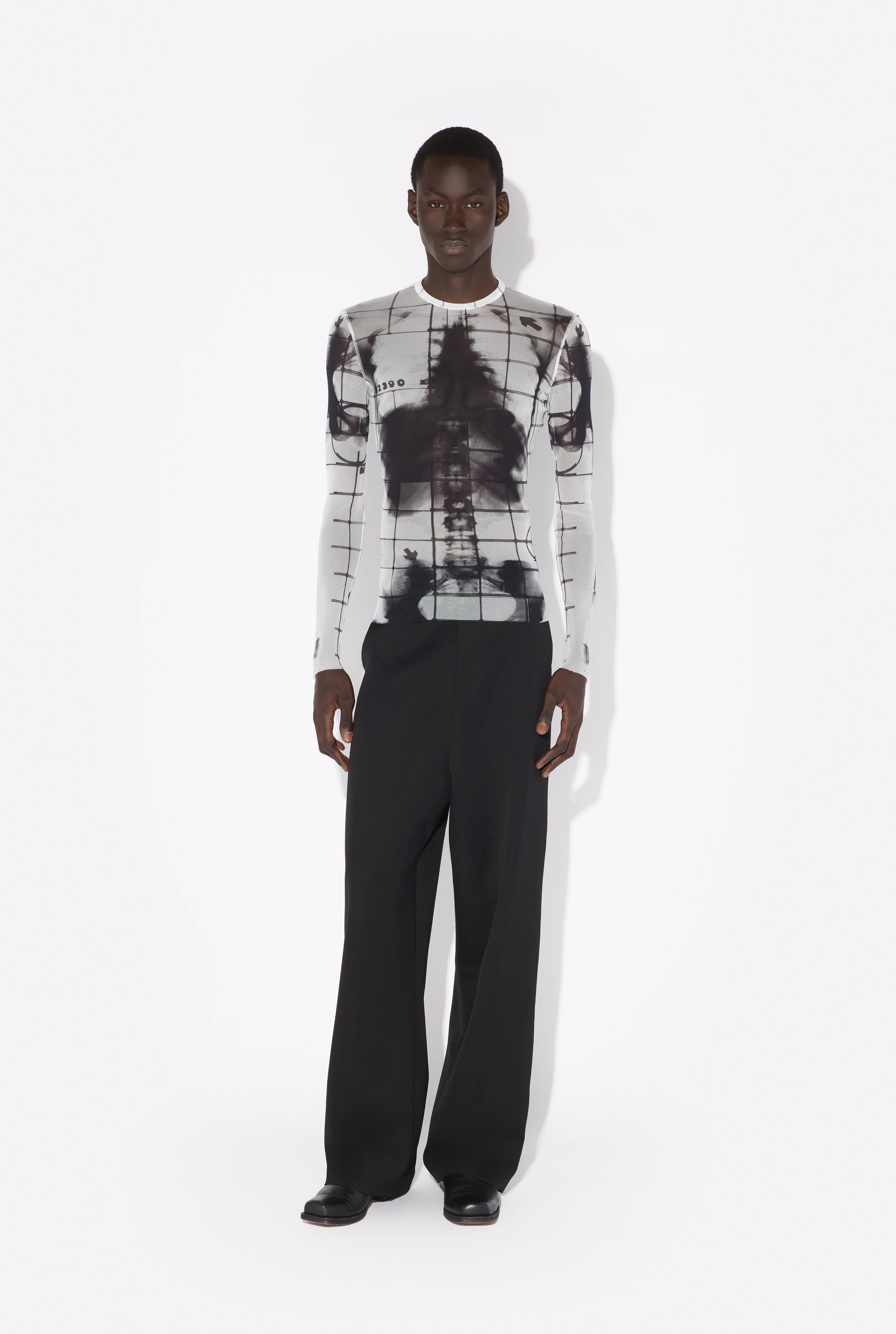 【関税込み】Jean Paul Gaultier ブルー 'The Spirale' トップス Jean Paul Gaultier THE WHITE SQUELETOR TOP | REVERSIBLE