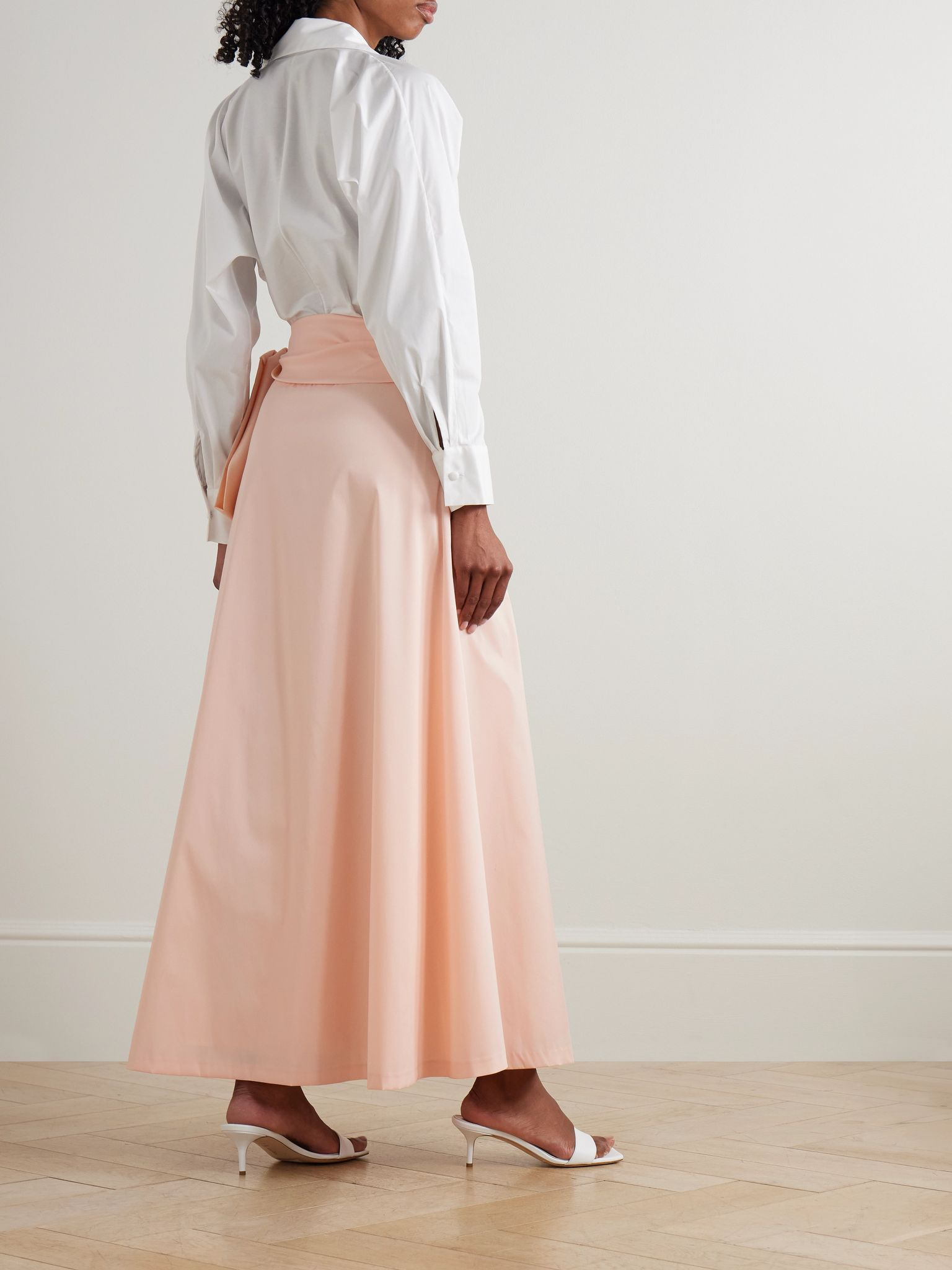 Clarence belted organic cotton-blend poplin and taffeta maxi shirt dress Pink - 3